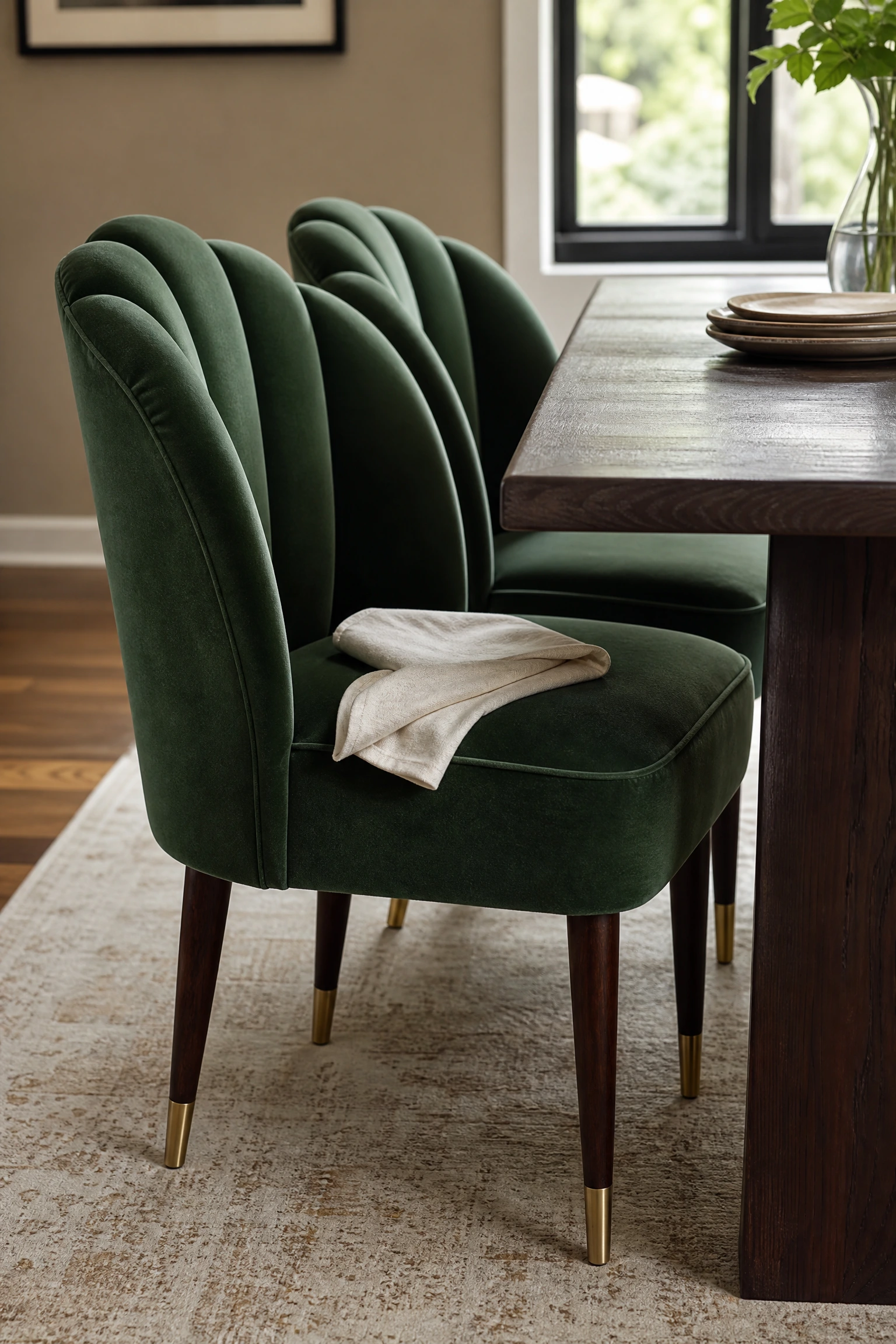curved and upholstered chairs are replacing hard seating in a dining room