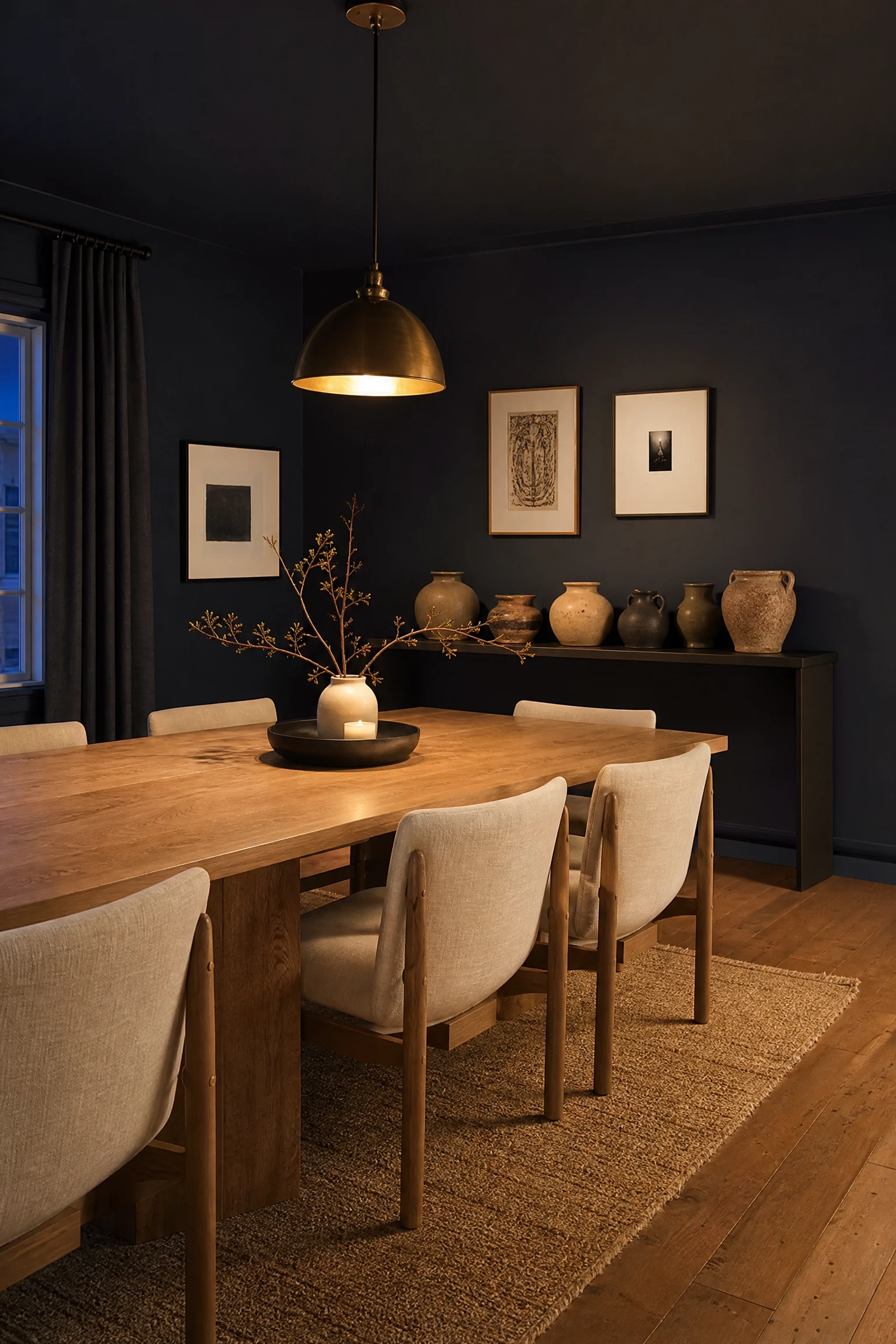 jewel tones are replacing the greige era in a dining room