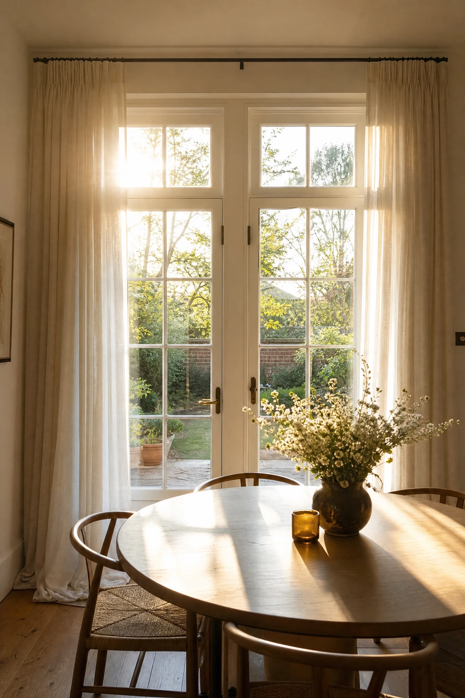 natural light is being treated as a design material in a dining room