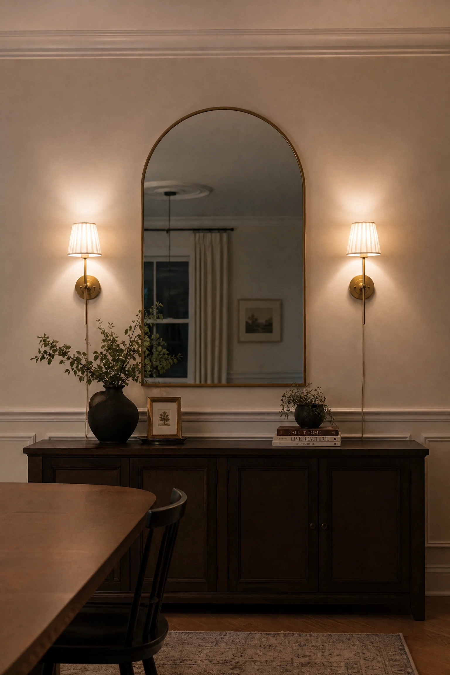 sconces are replacing the single-source ceiling light in a dining room
