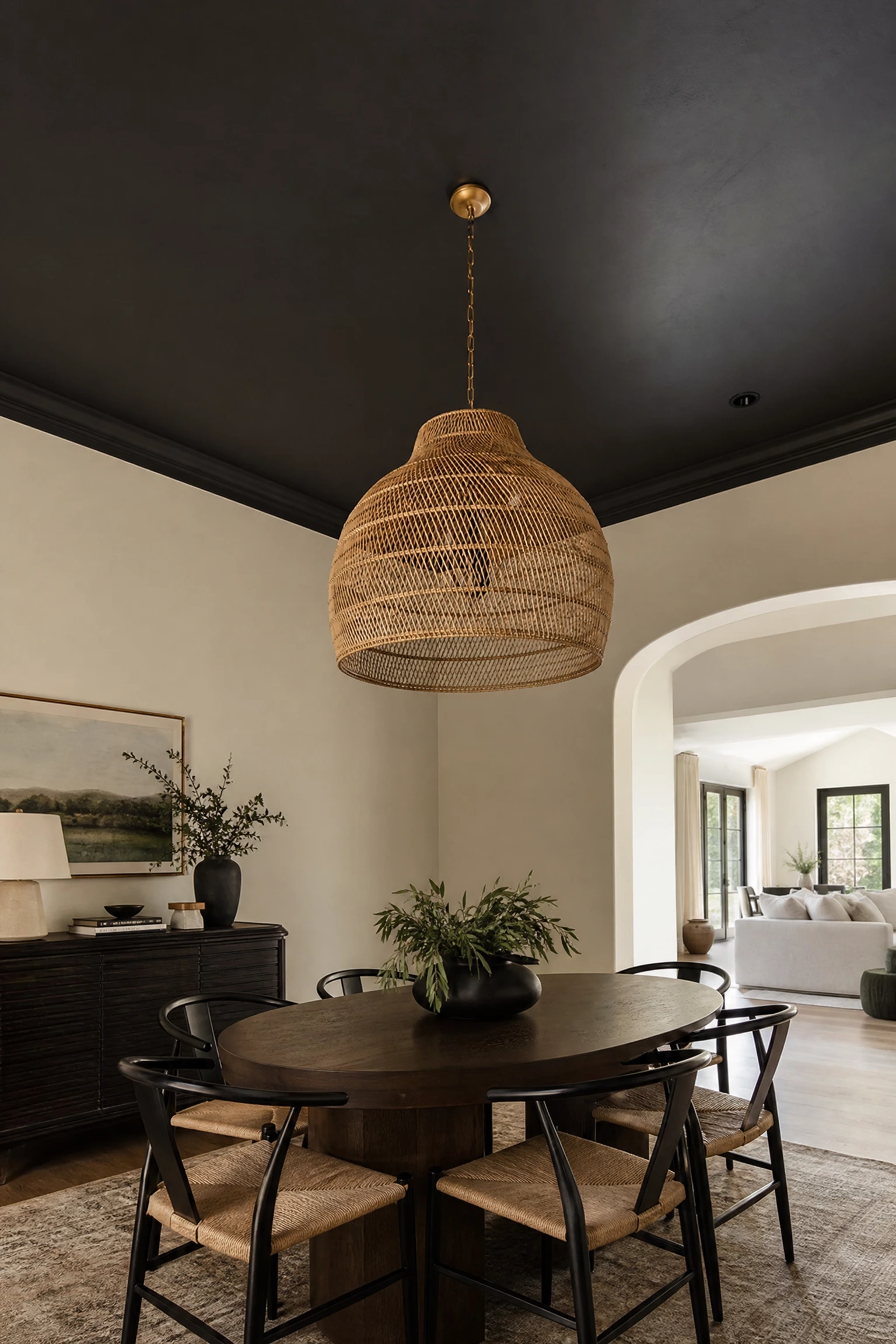 textured ceilings and fifth walls are getting attention in a dining room