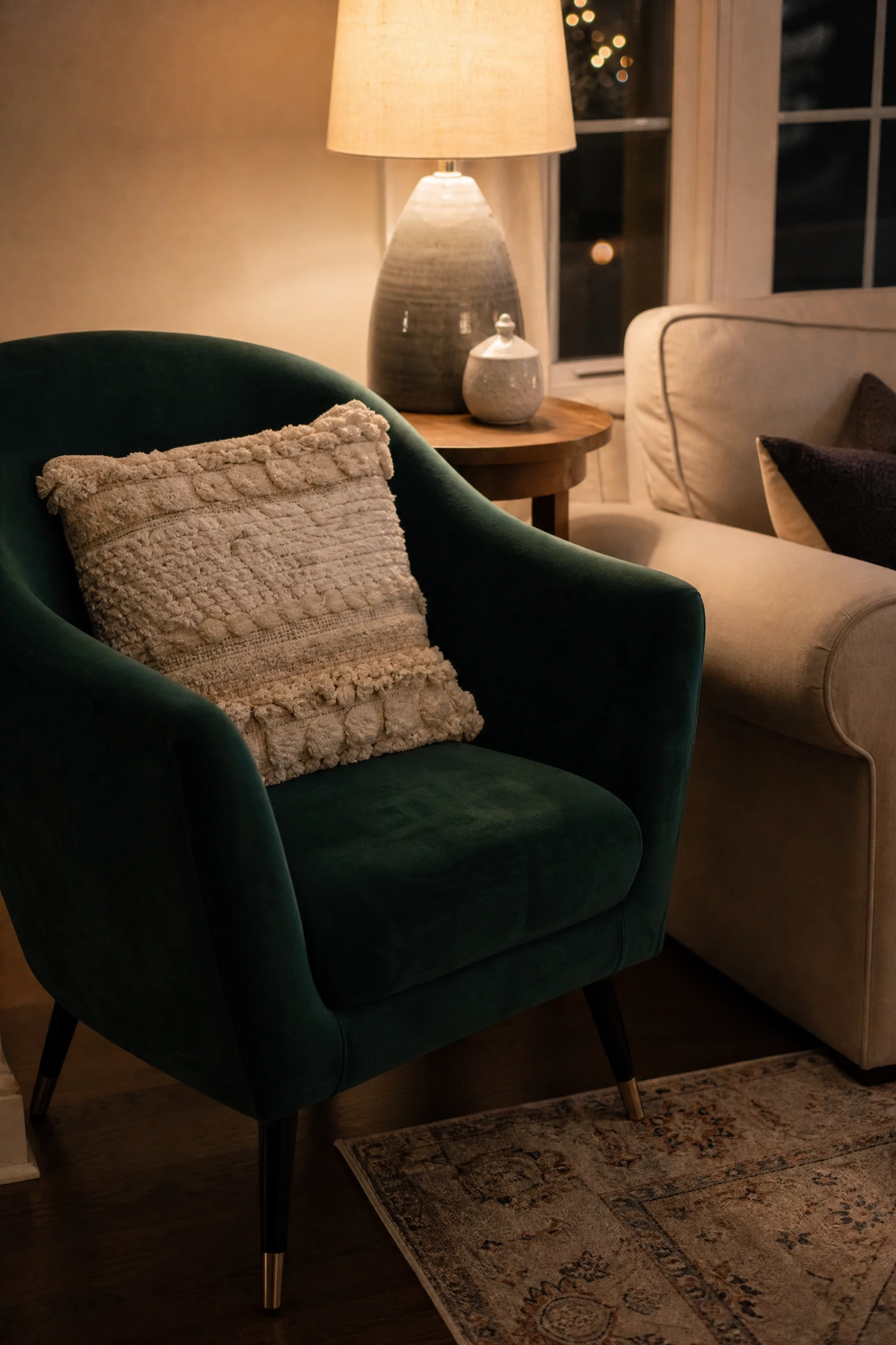 add a deep accent color through one statement piece in a living room