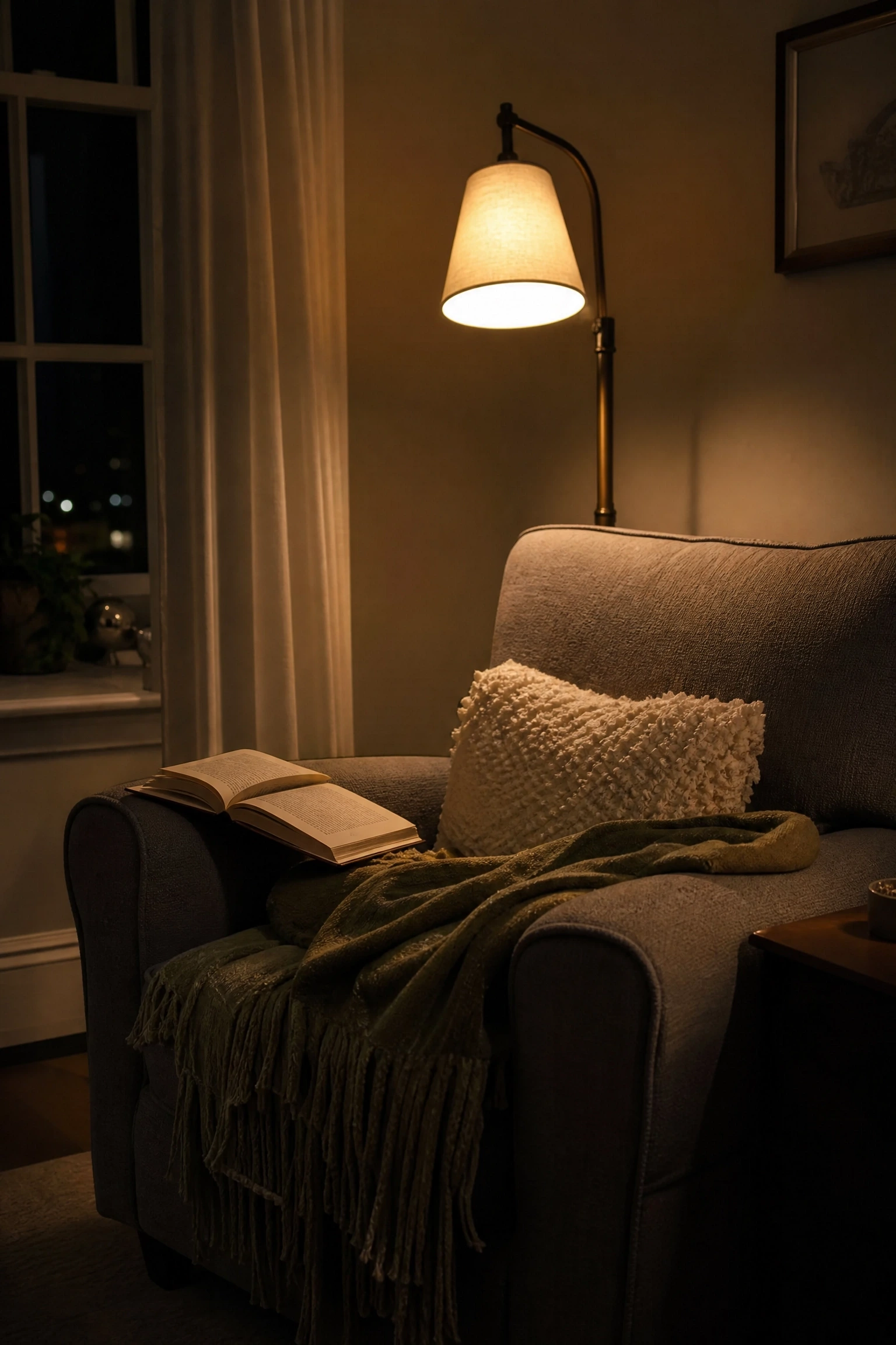 add a floor lamp behind the reading chair in a living room
