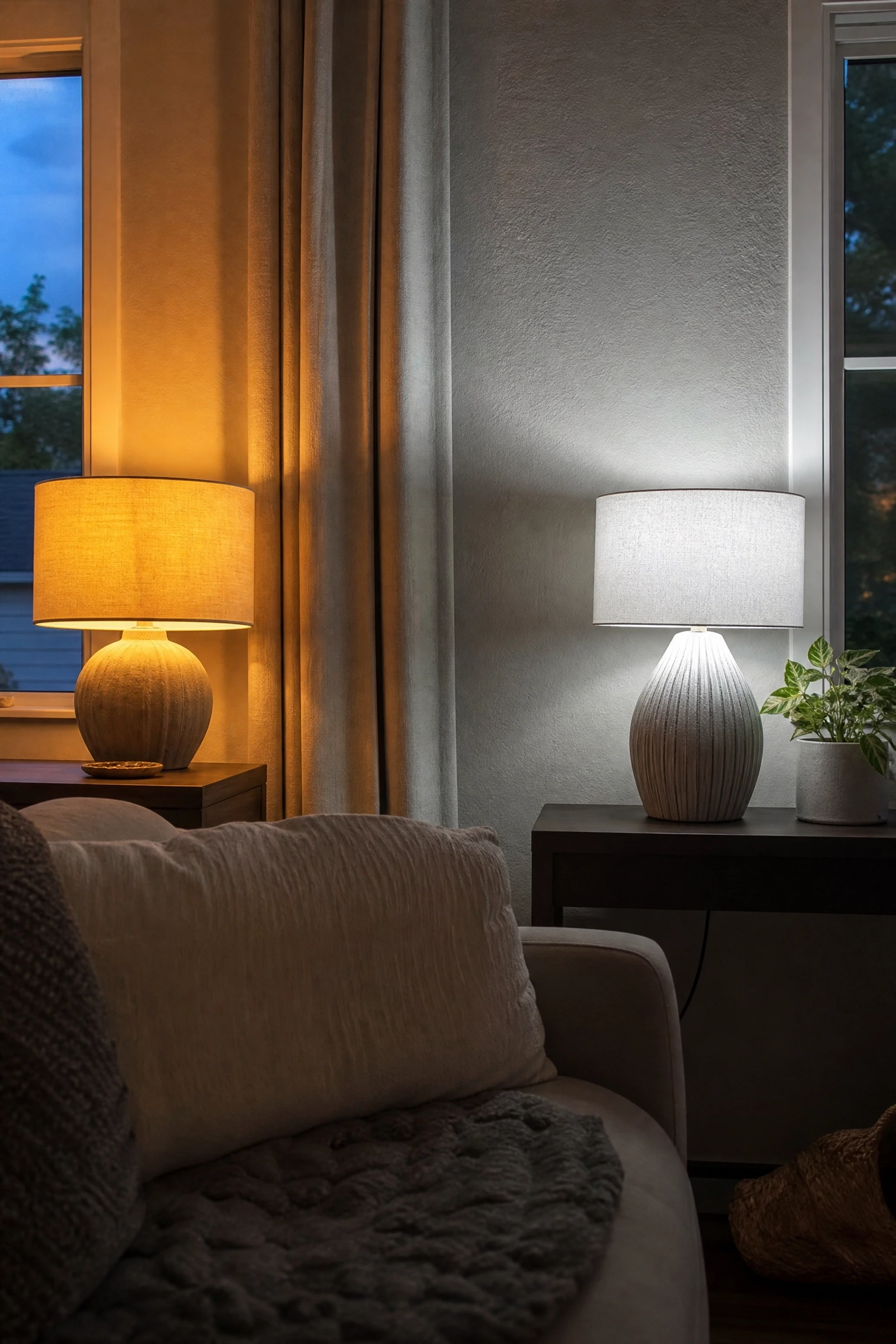 choose warm bulbs over cool white in a living room