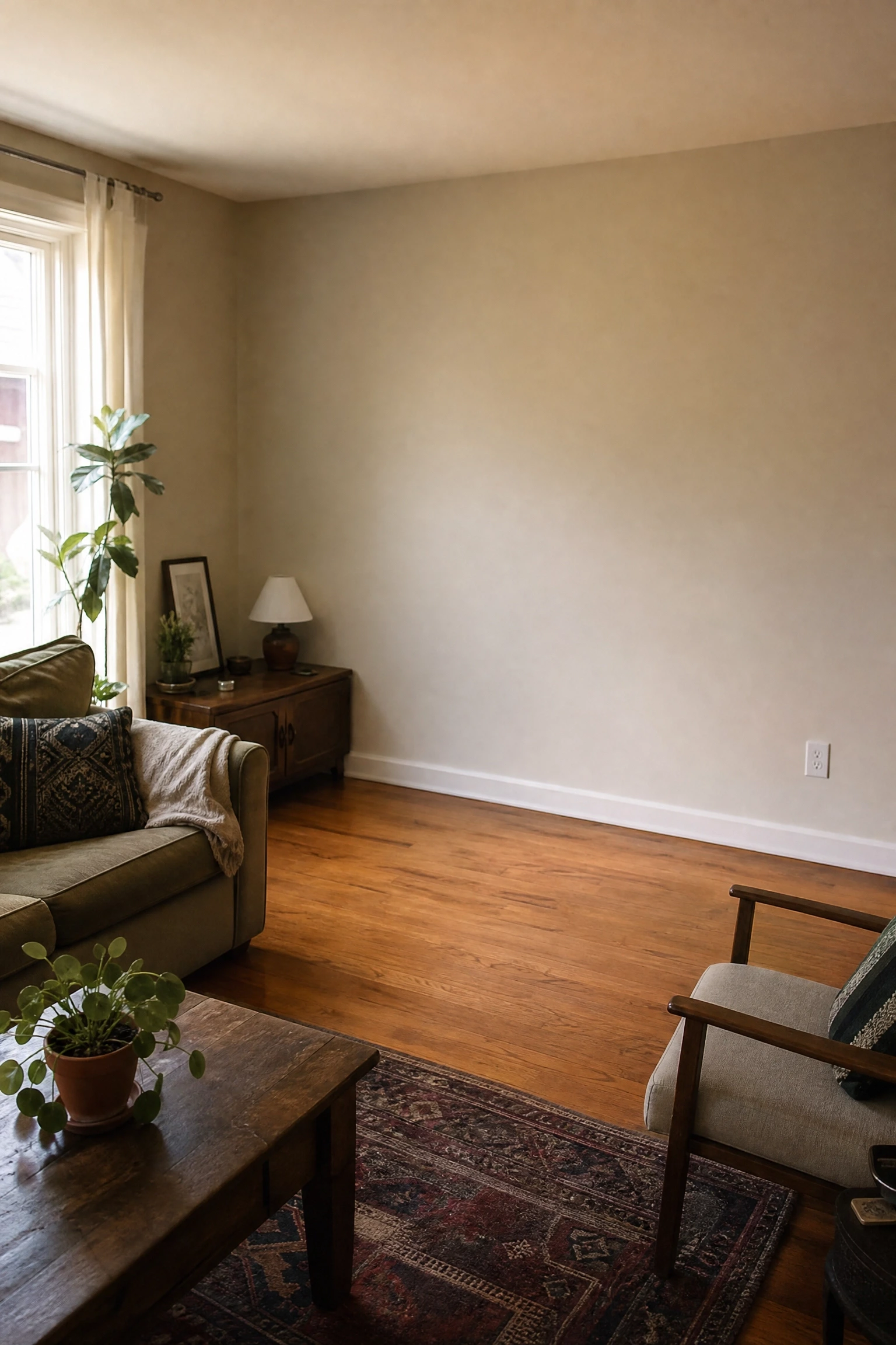 leave one wall empty for visual rest in a living room