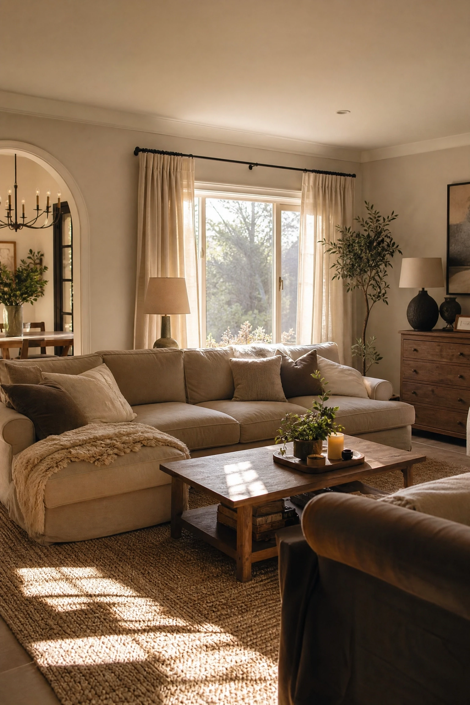 pick one warm neutral as your base in a living room