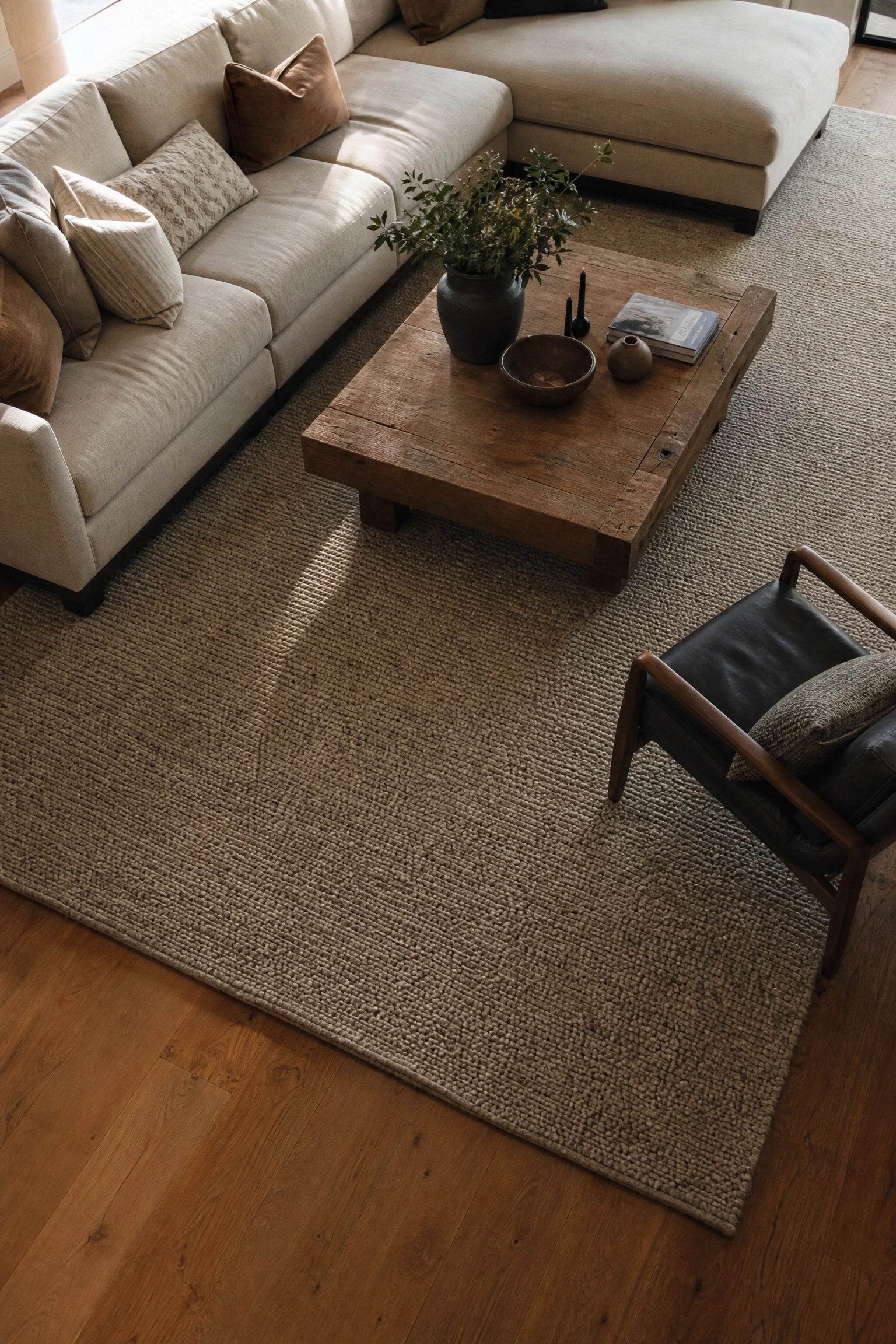 use a rug to anchor the seating area in a living room