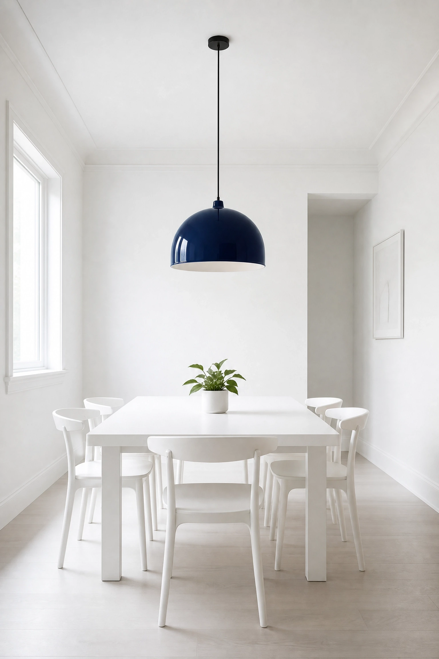 the bright, white room that needs a contrast point in a dining room