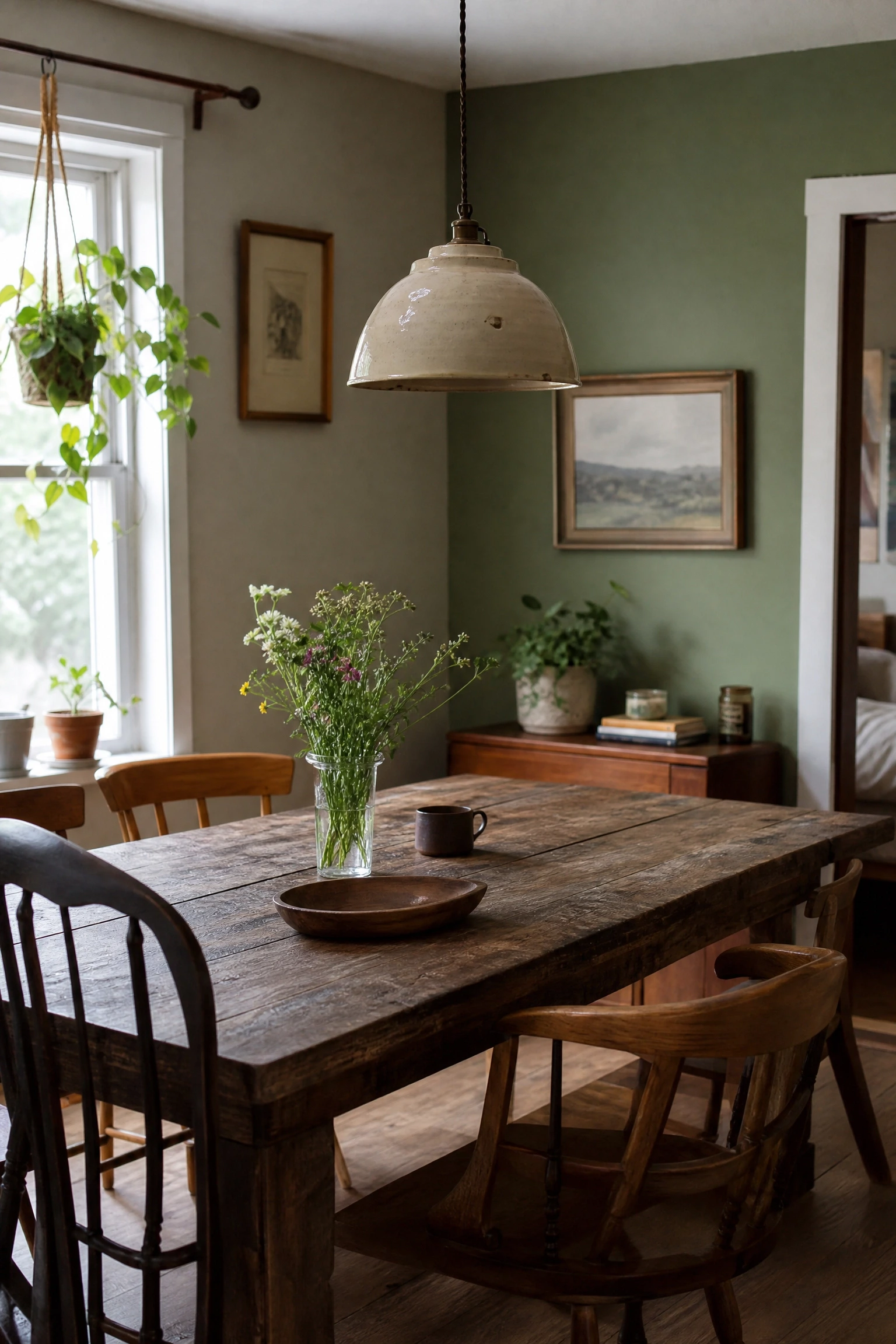 the farmhouse or cottage space that wants to avoid being cliché in a dining room