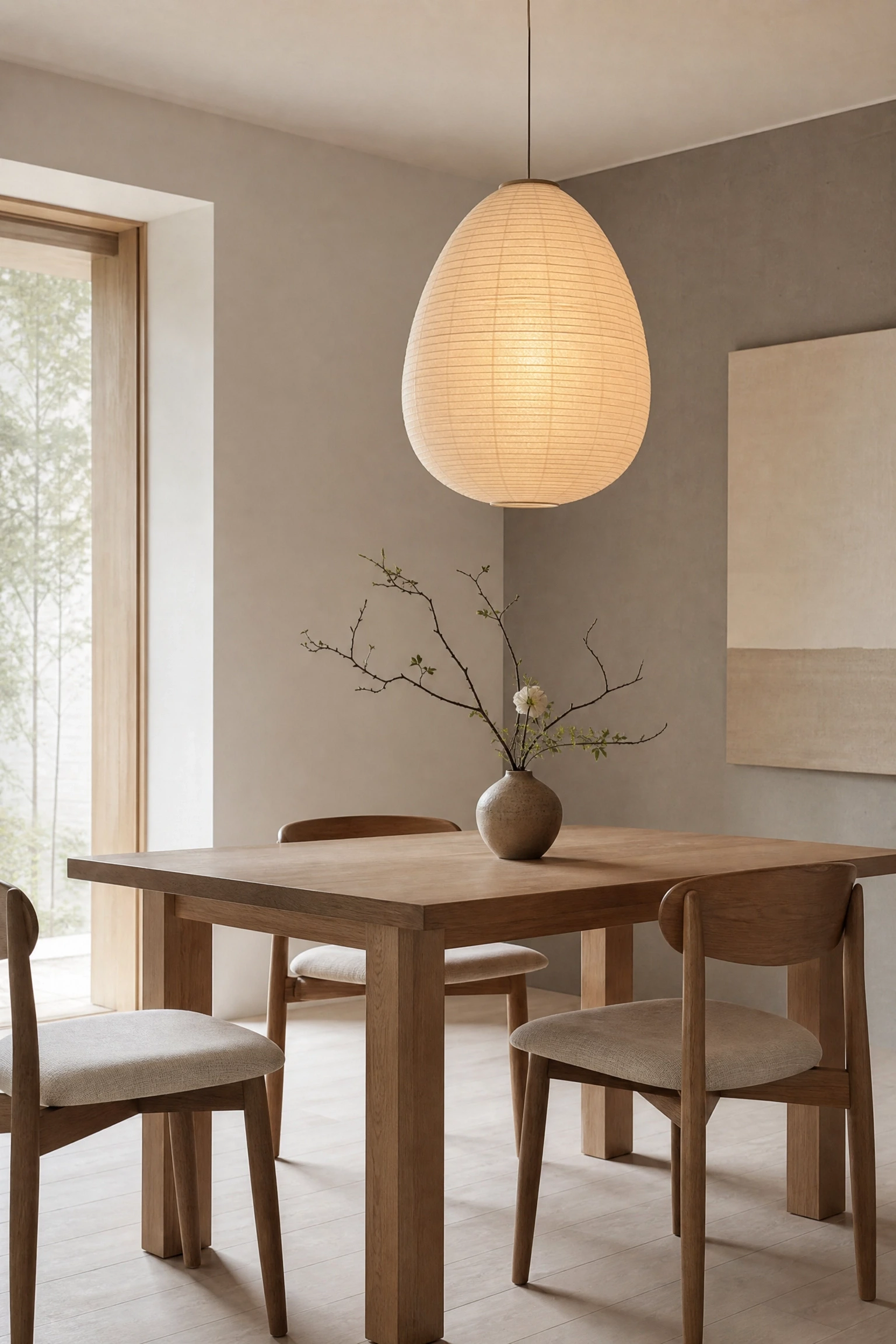 the japandi or wabi-sabi room that needs quiet beauty in a dining room
