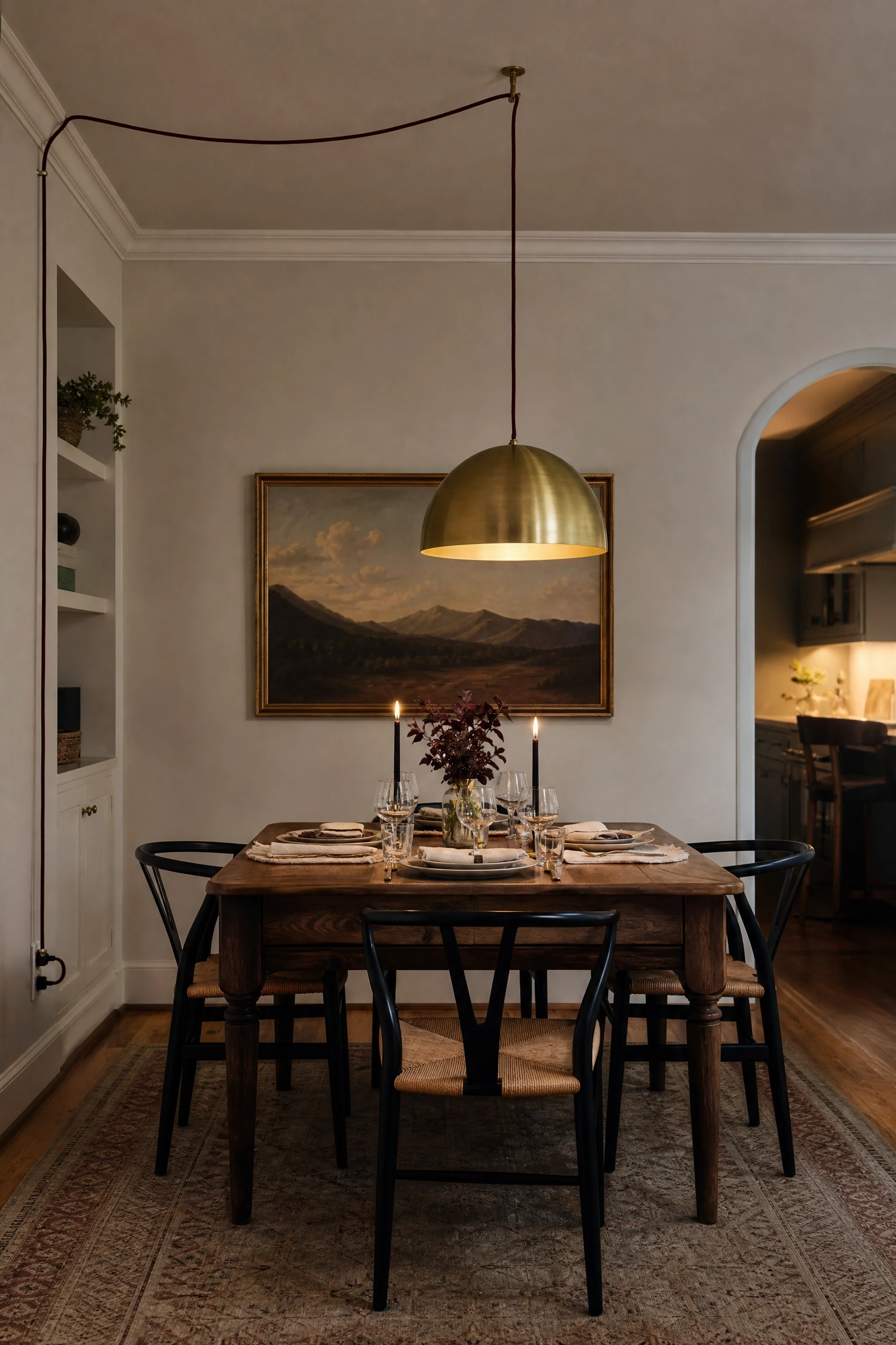 the room with an awkward or off-center ceiling box in a dining room
