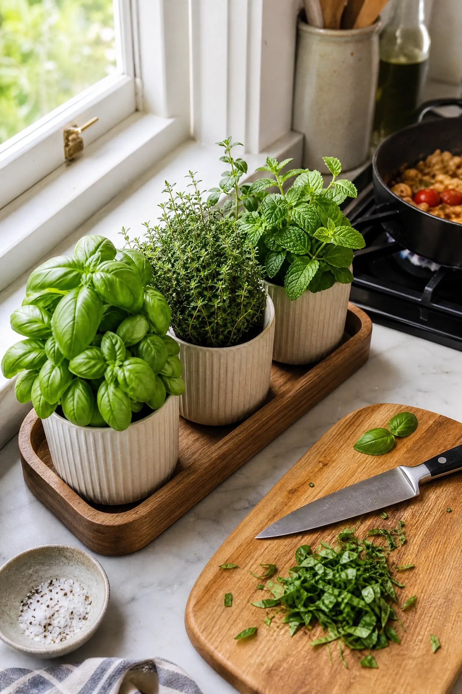 herb garden on the kitchen counter