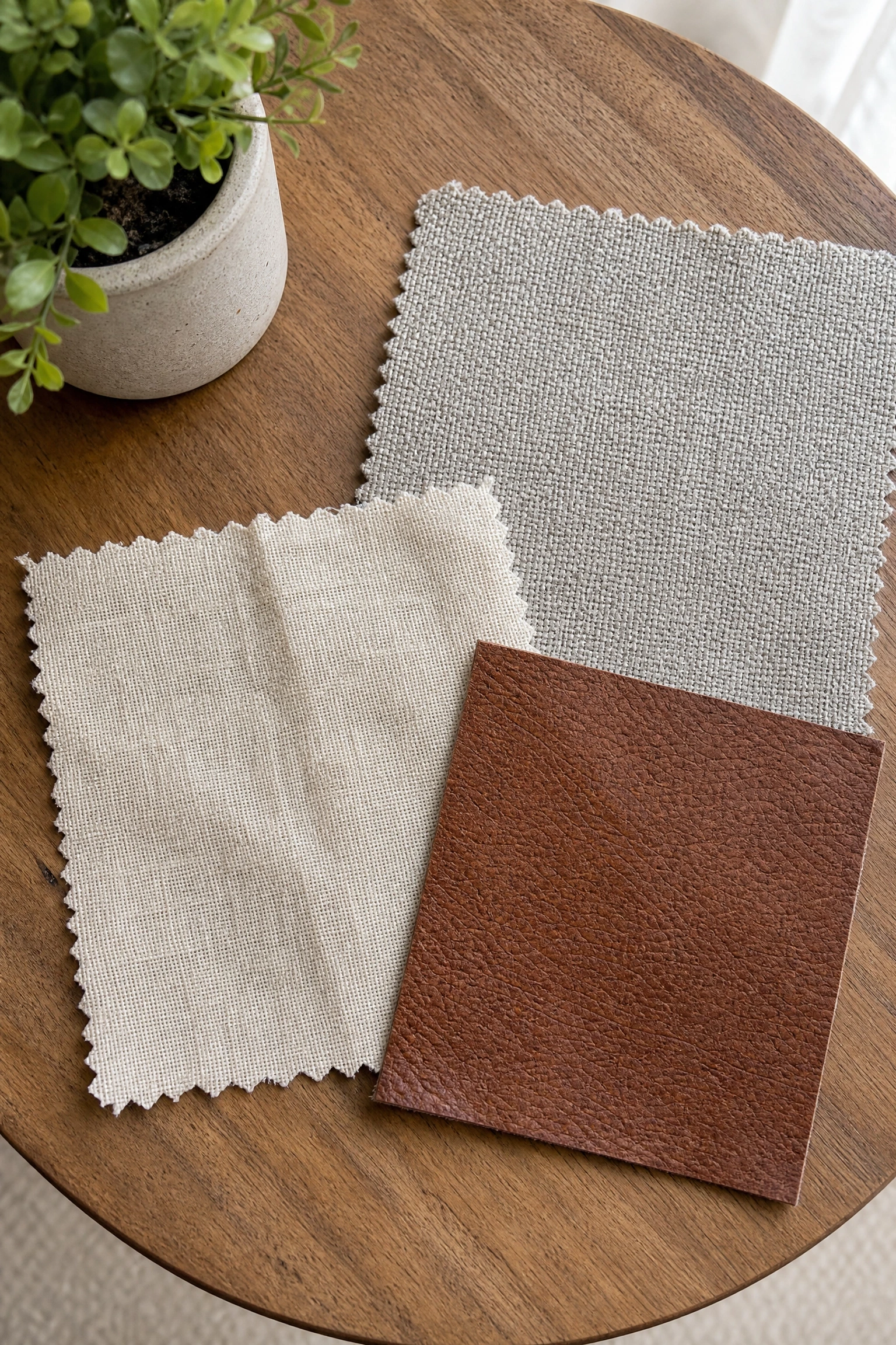 performance fabric, natural fiber, or leather