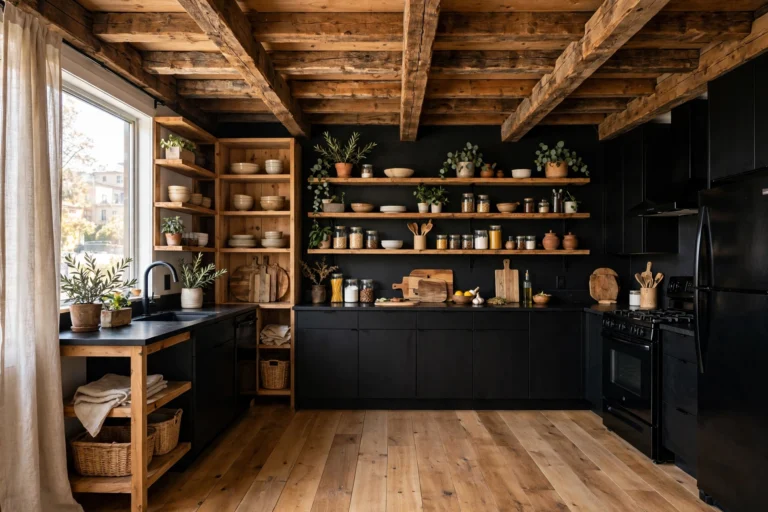 Black and natural wood kitchen
