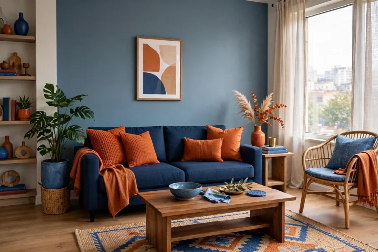 Blue and orange apartment decor