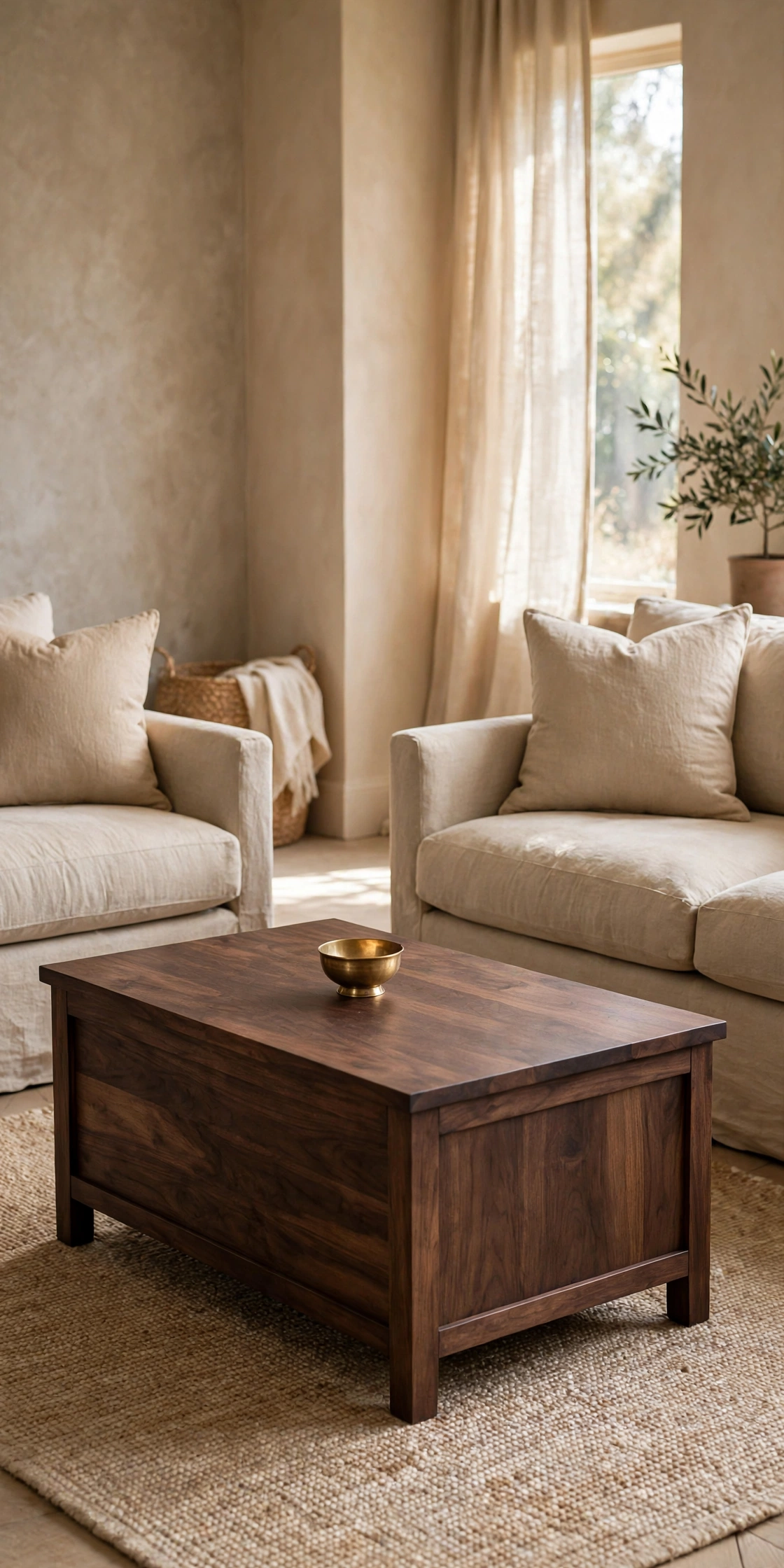 Beige and wood living room interior