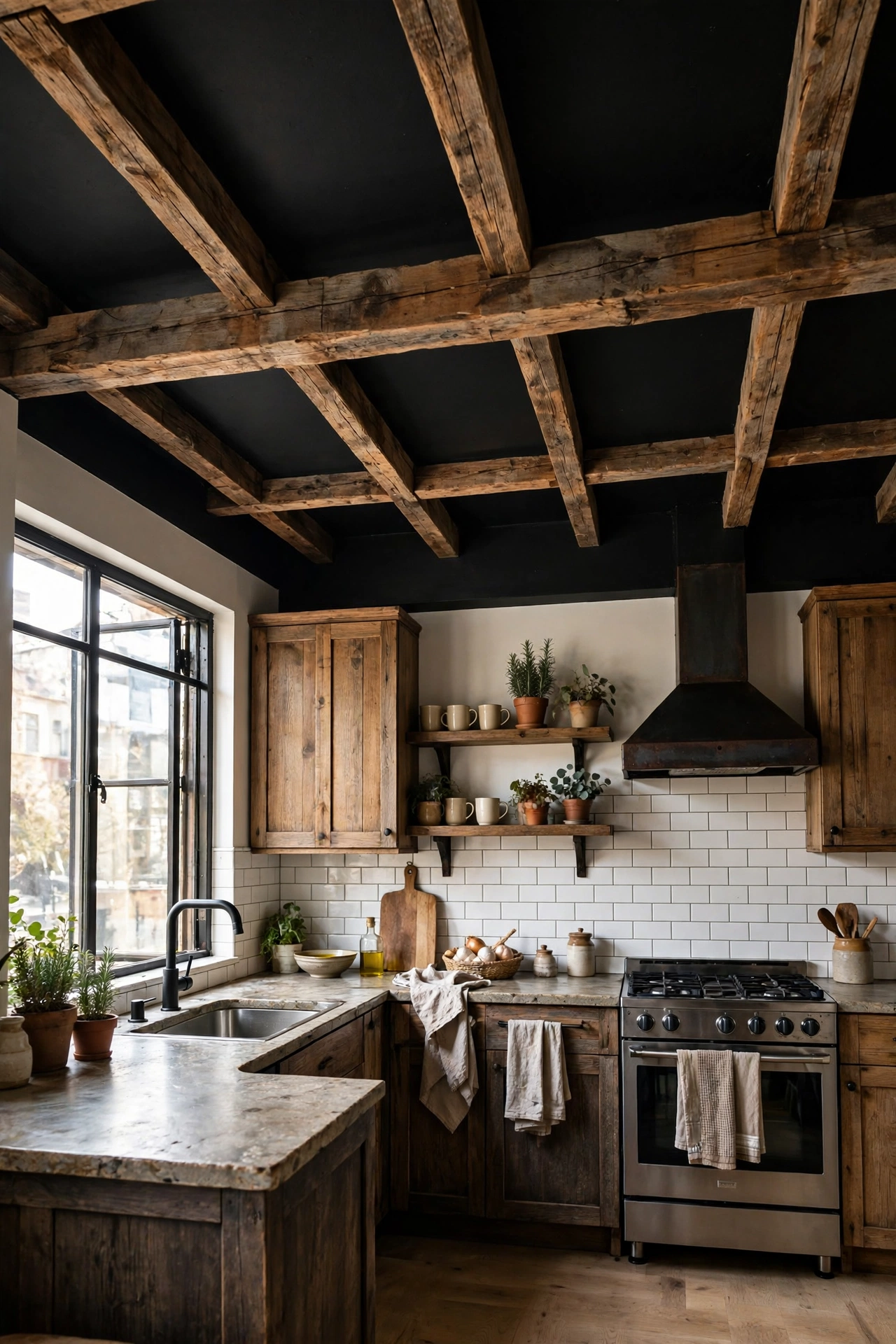 Black and natural wood kitchen