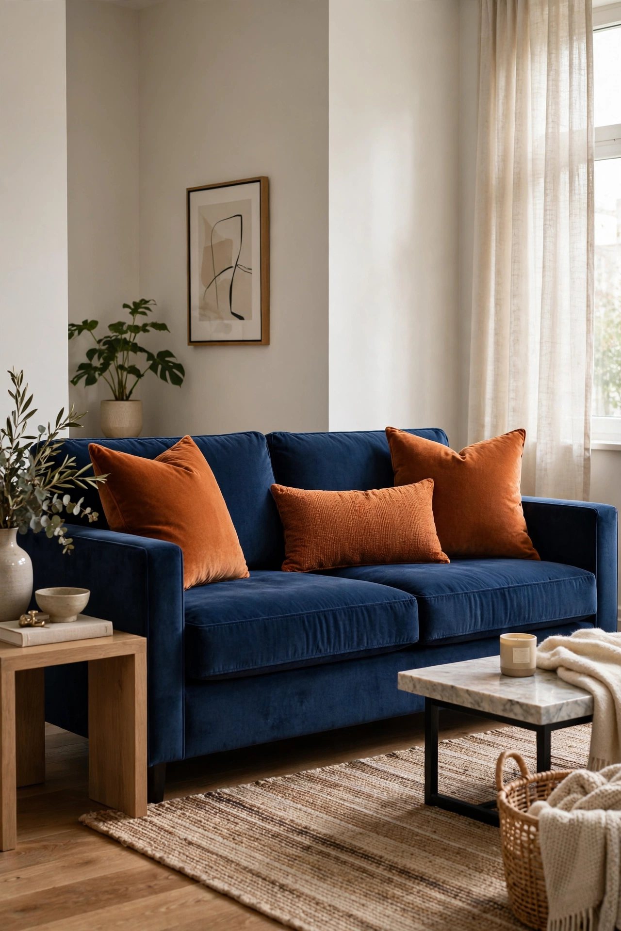 Blue and orange apartment decor