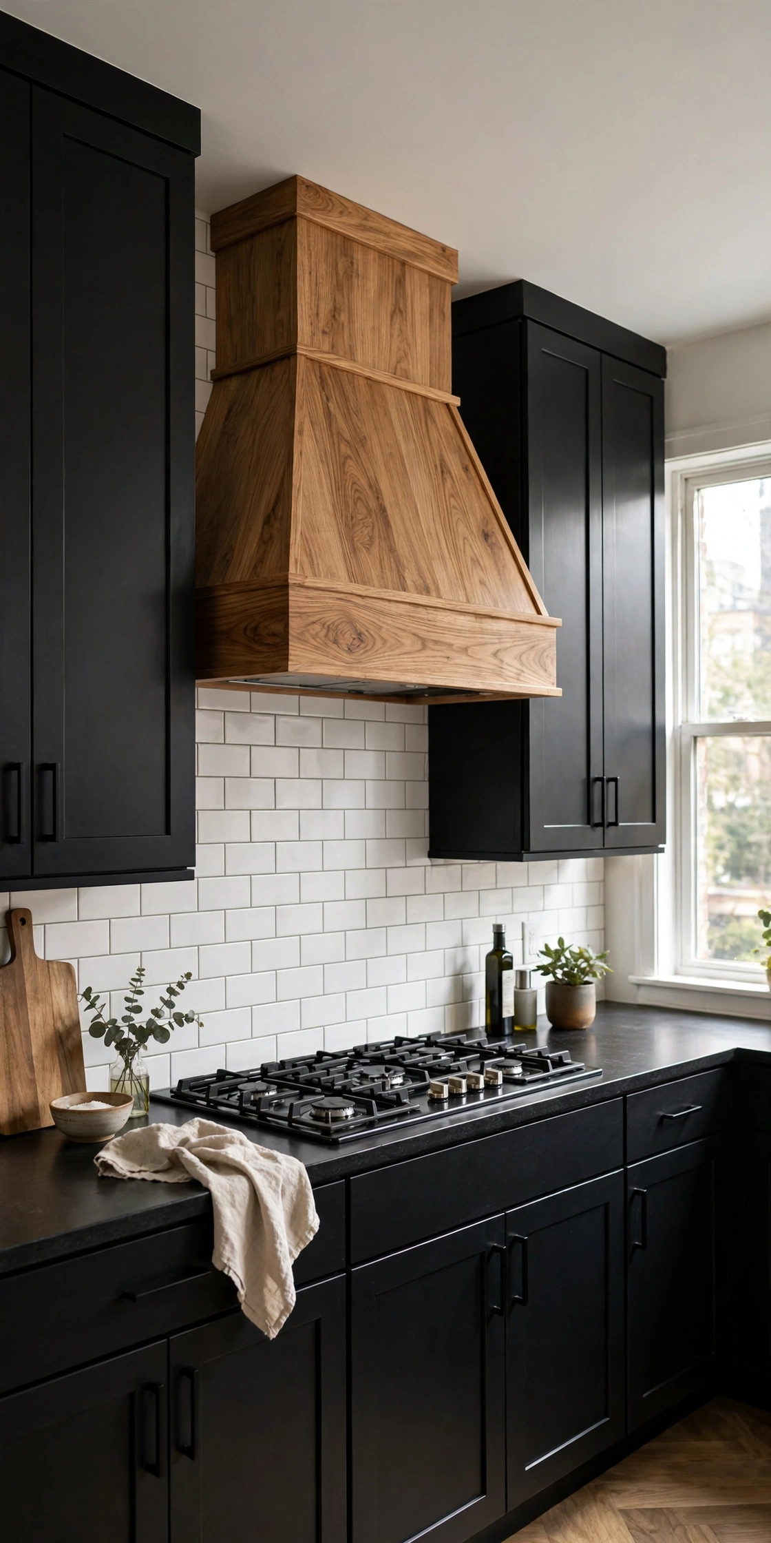Black and natural wood kitchen