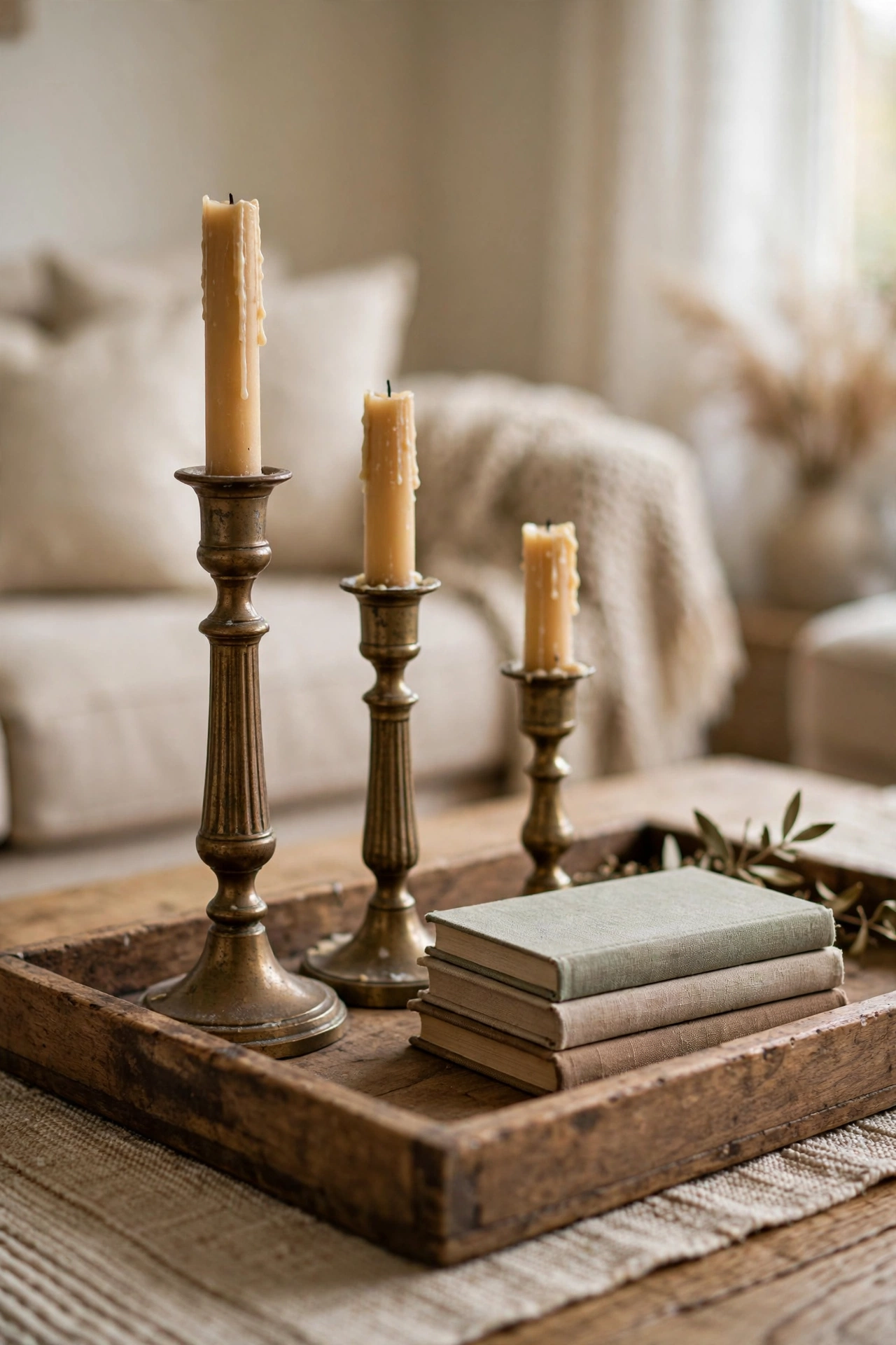 Beige and wood living room interior