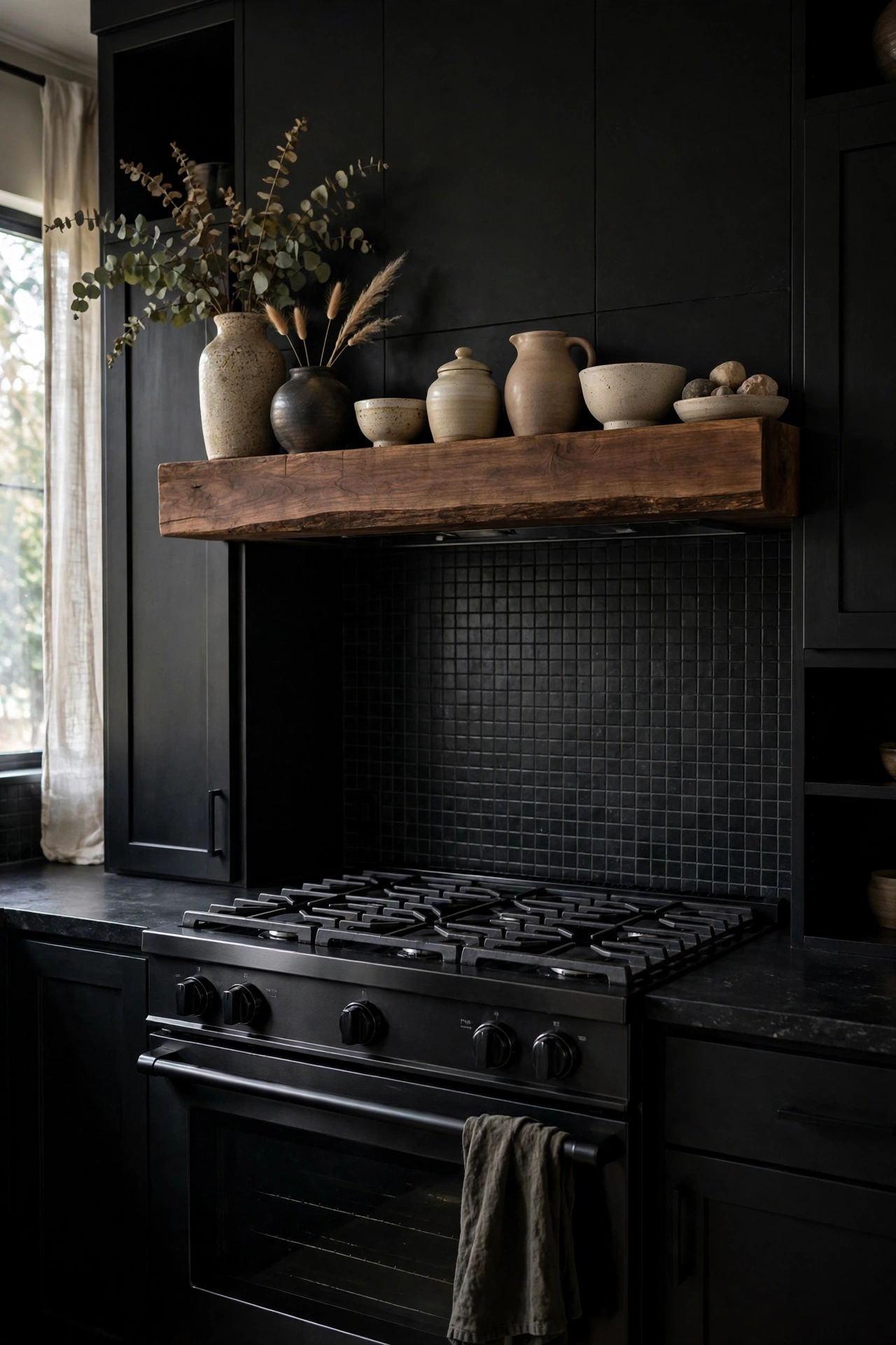Black and natural wood kitchen
