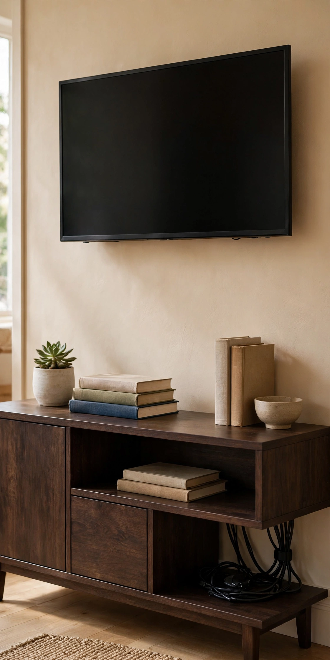 Beige and wood living room interior