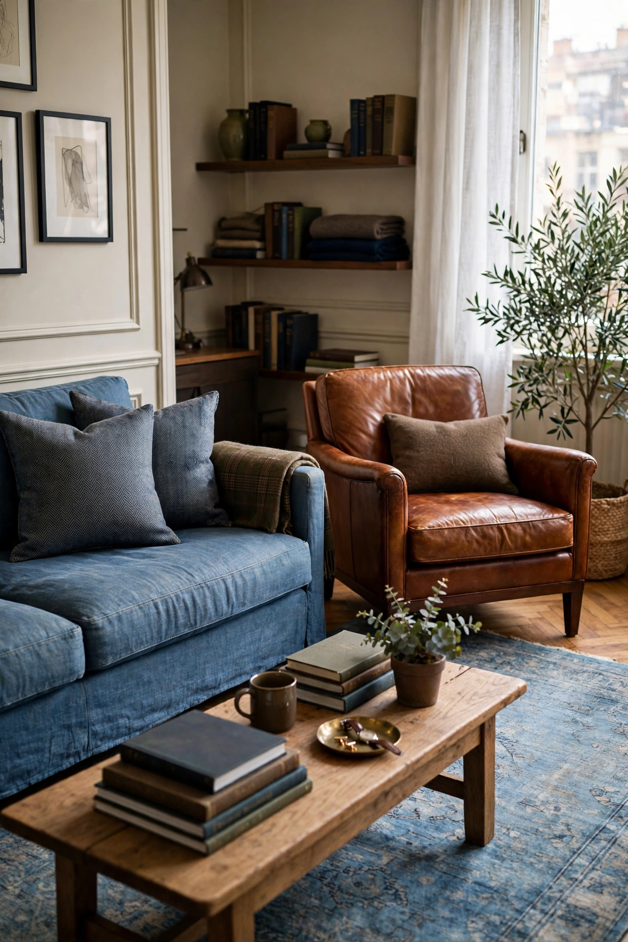 Blue and orange apartment decor