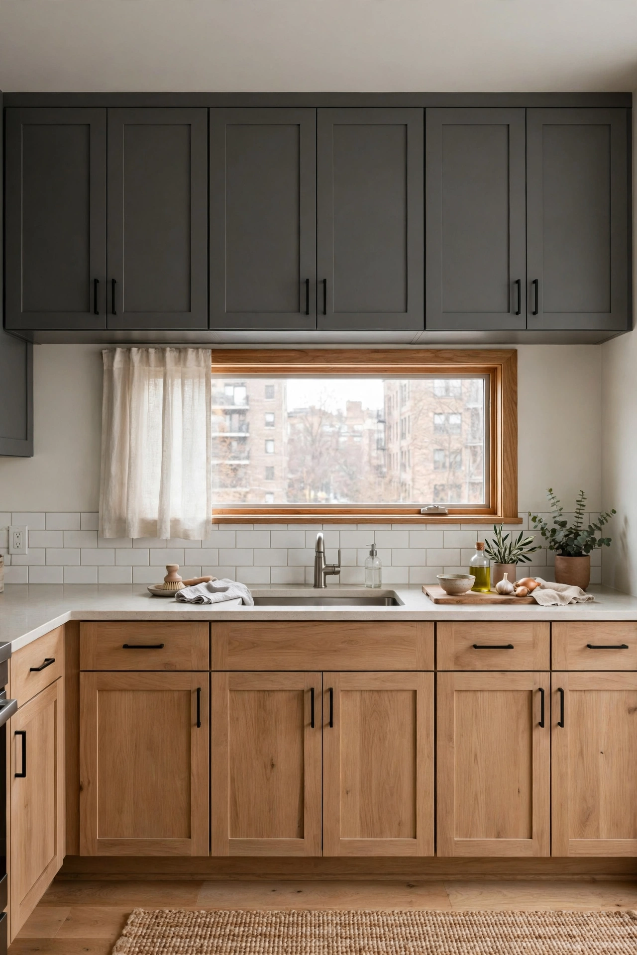Black and wood kitchen cabinets