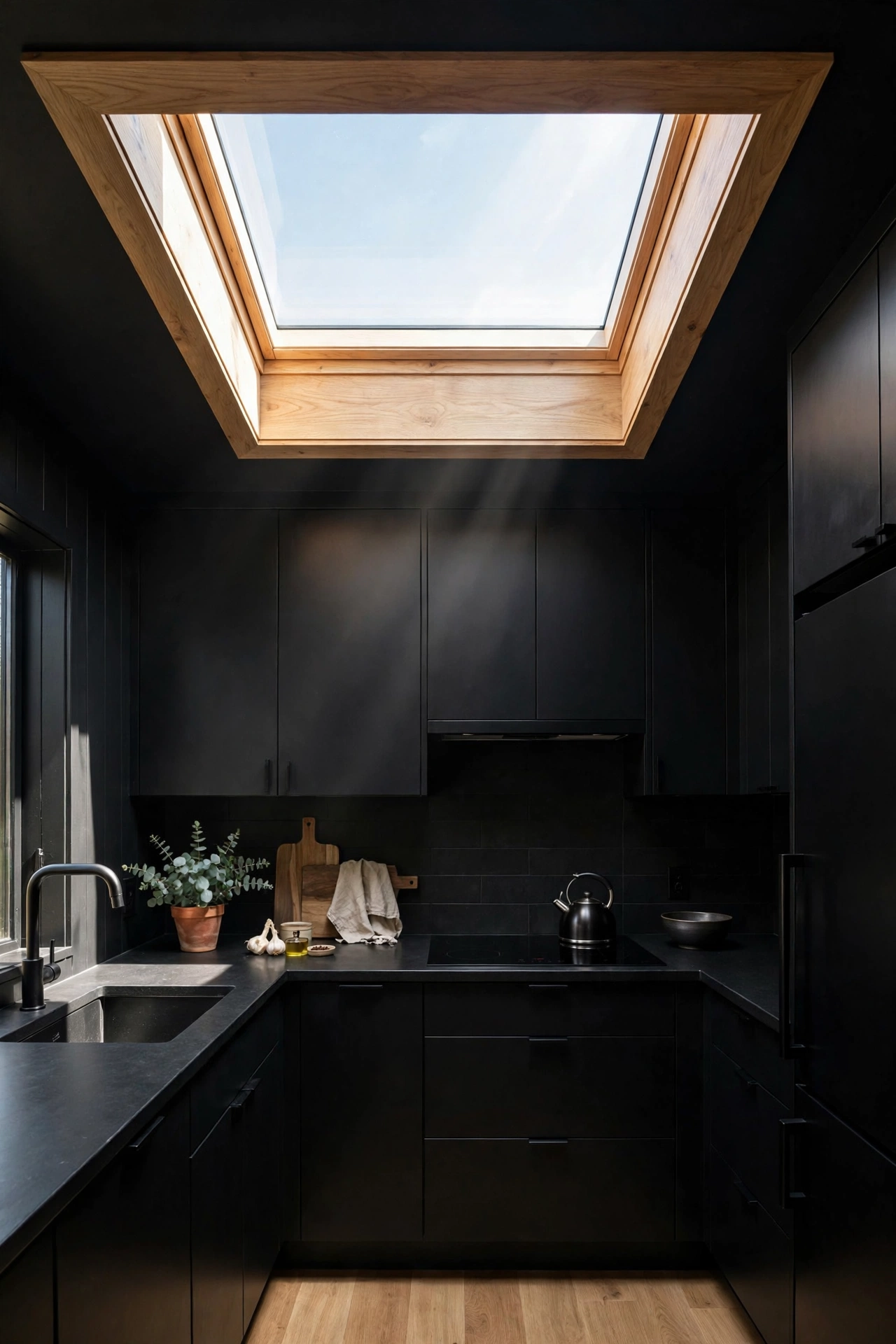 Black and natural wood kitchen