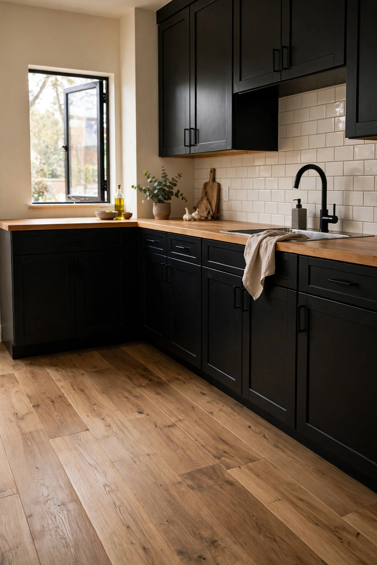 Black and natural wood kitchen