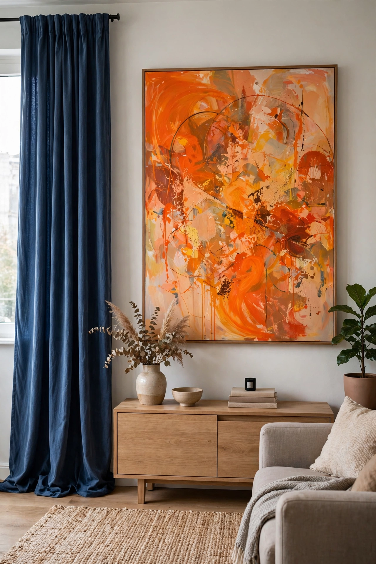 Blue and orange apartment decor
