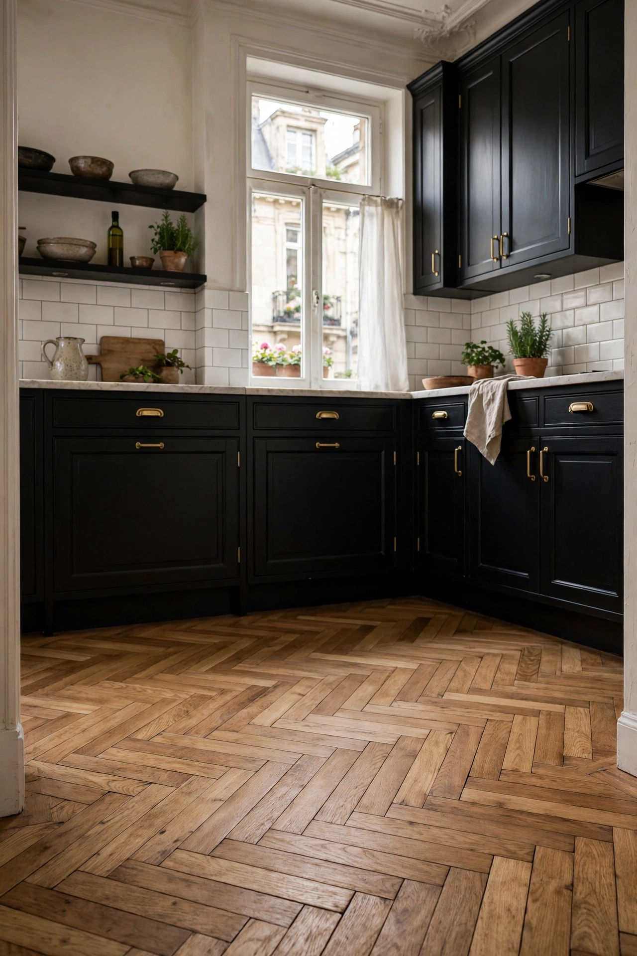 Black and natural wood kitchen