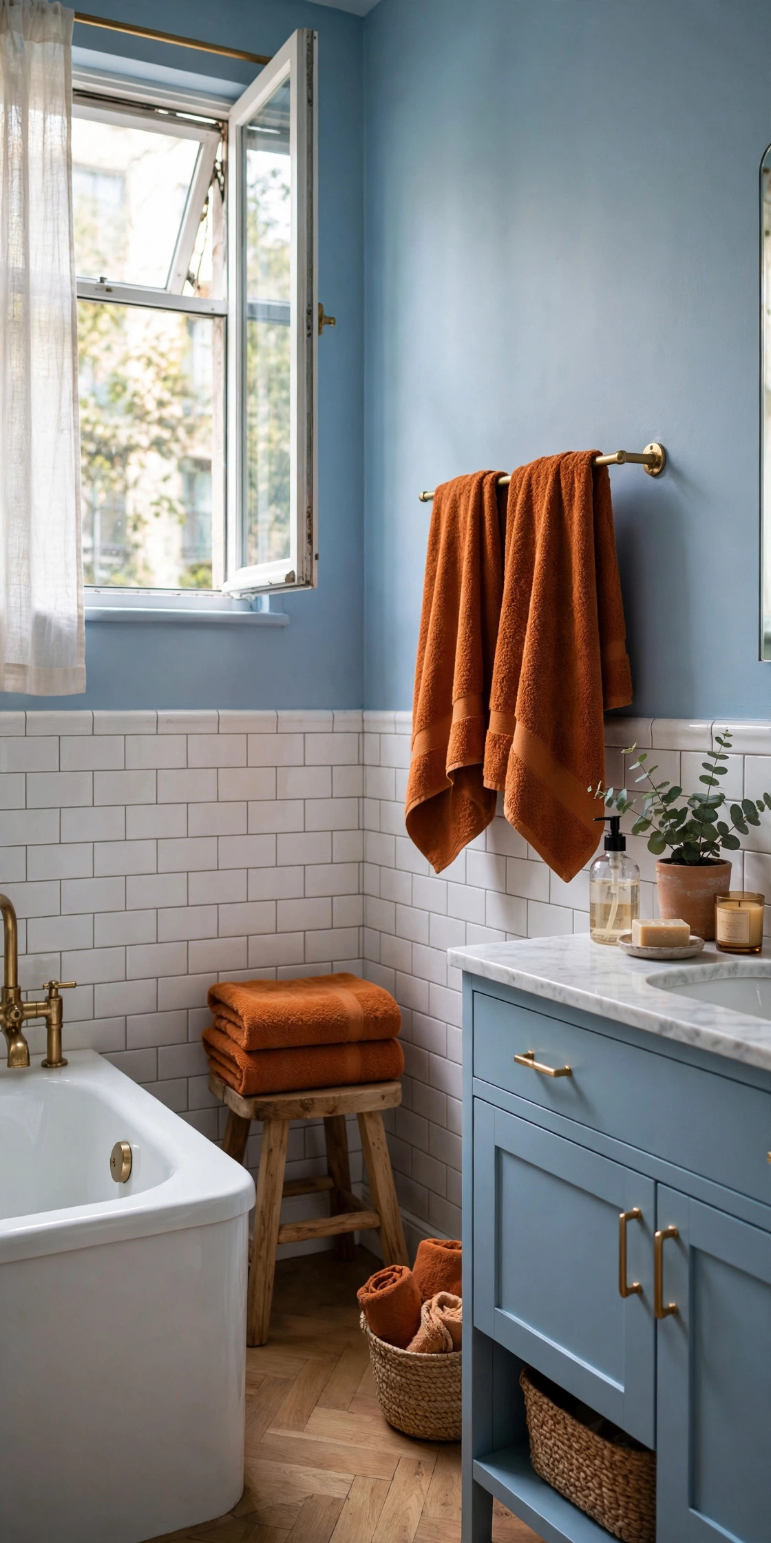 Blue and orange apartment decor