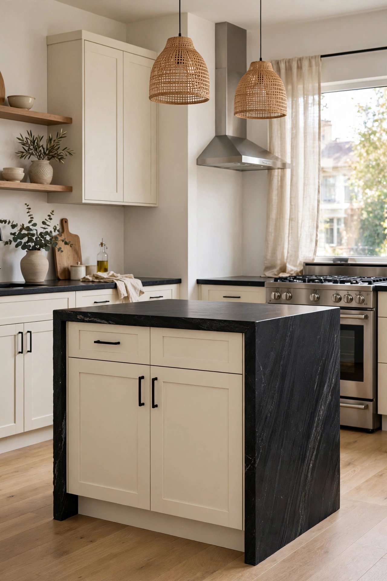 Black and cream kitchen