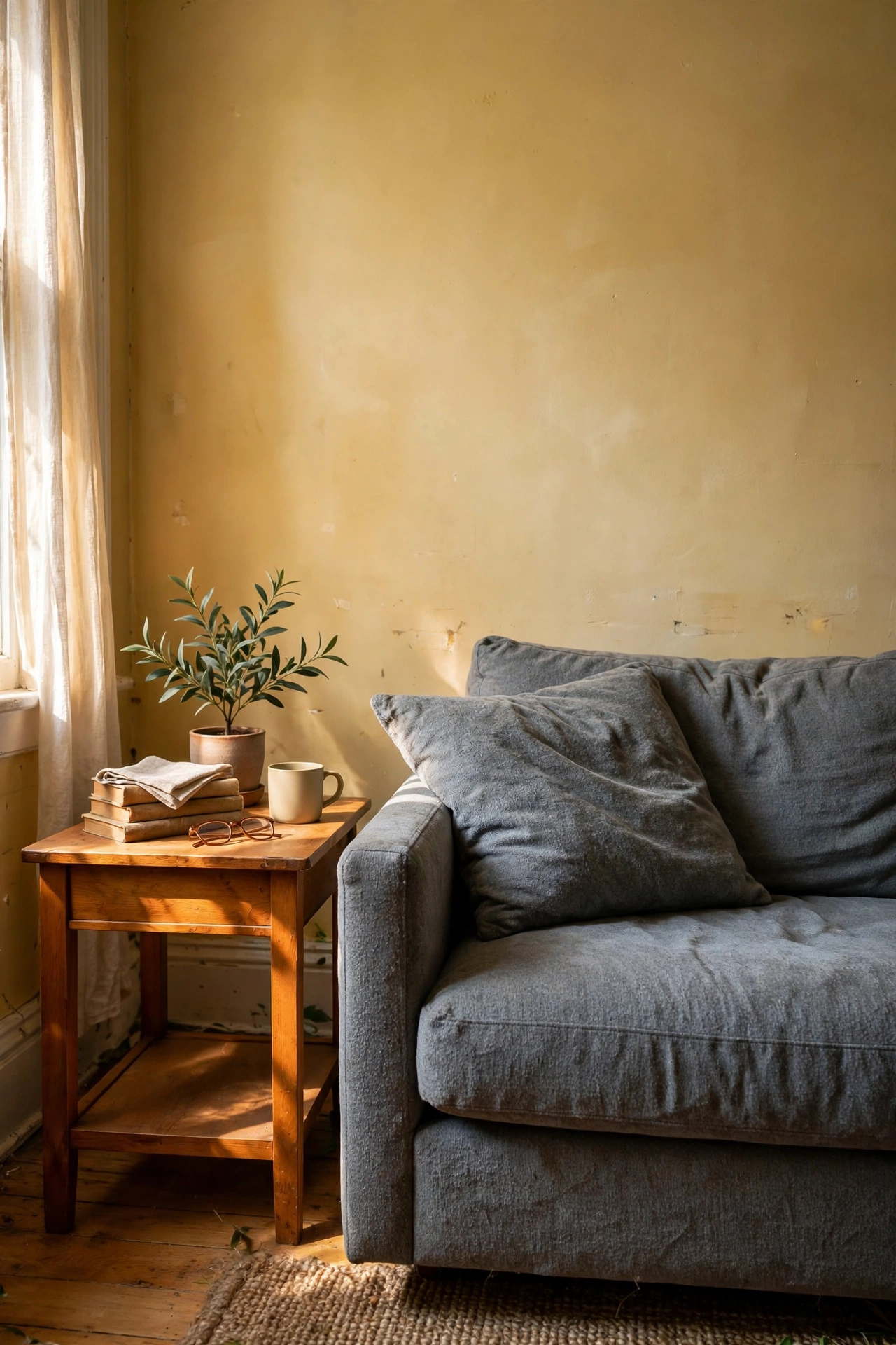 Beige and wood living room interior