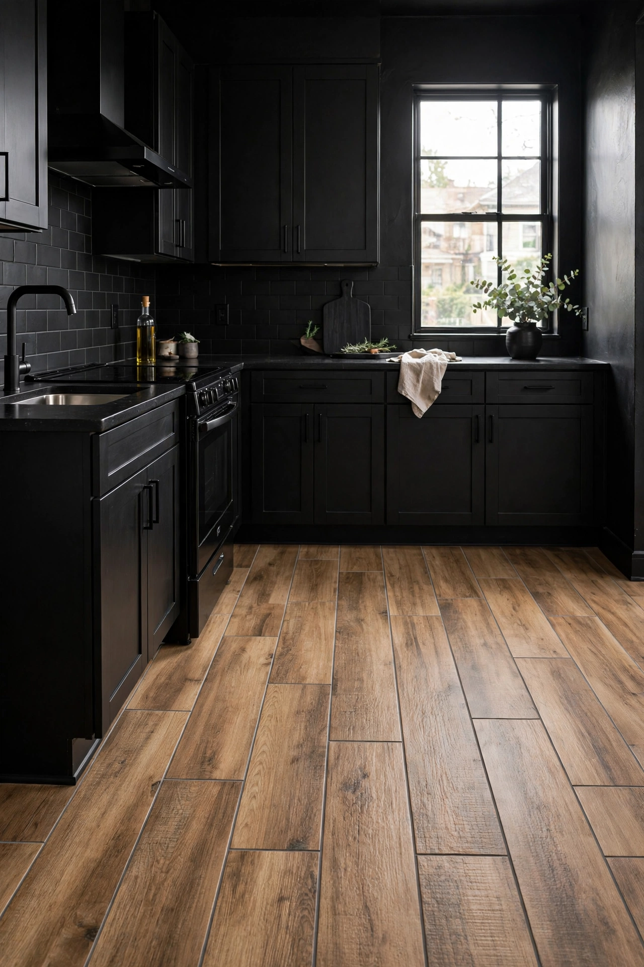 Black and natural wood kitchen