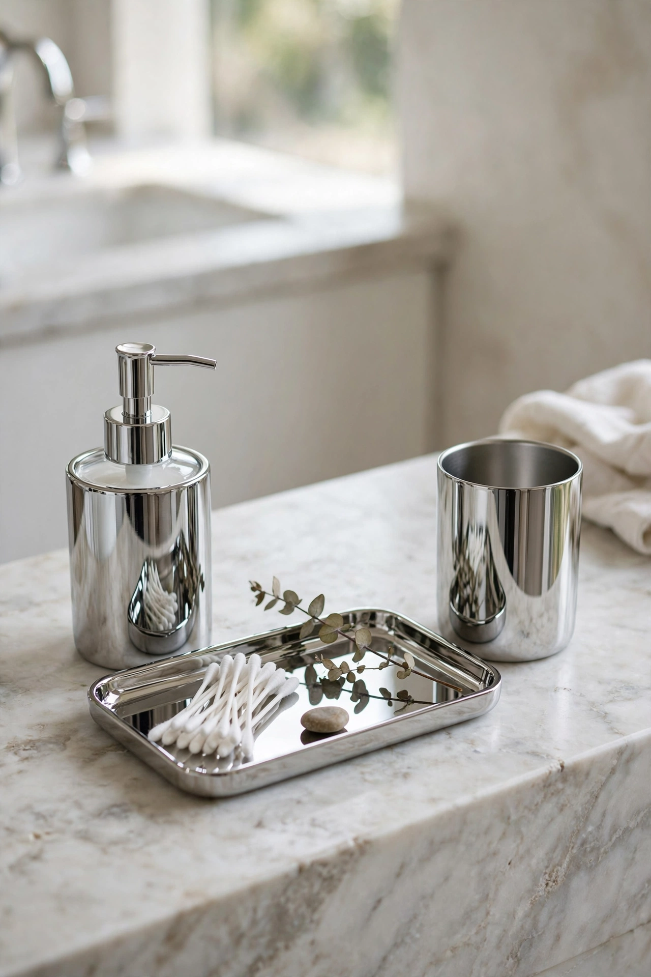 Bathroom silver fixtures