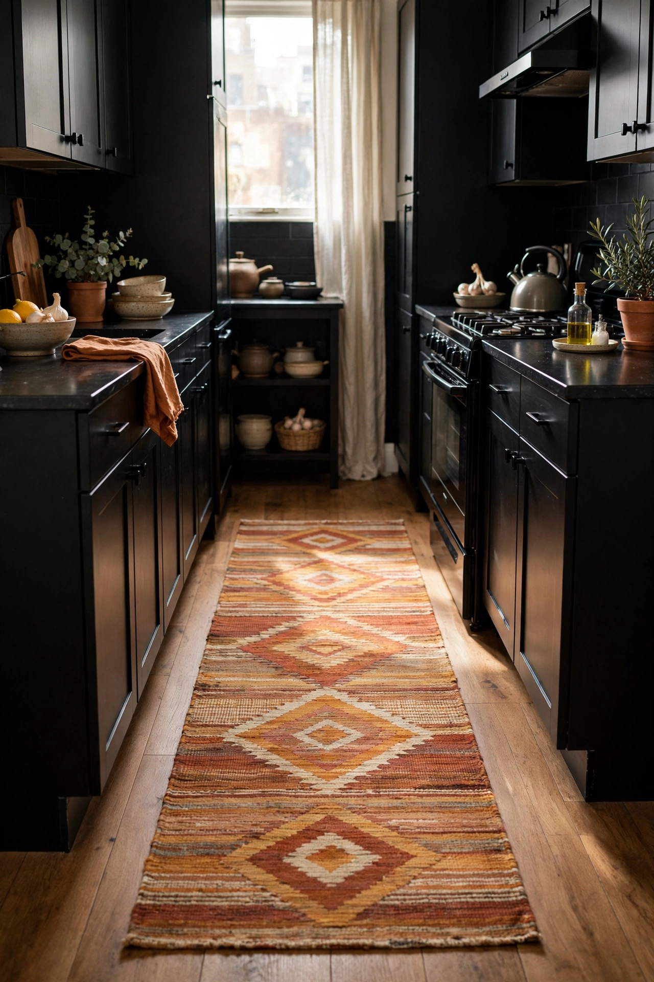 Black and natural wood kitchen