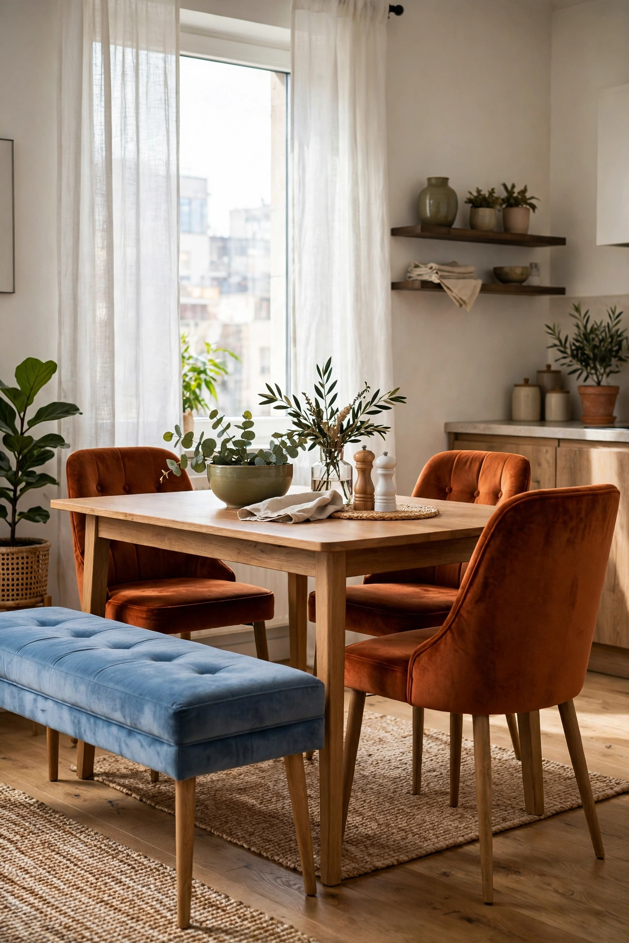 Blue and orange apartment decor