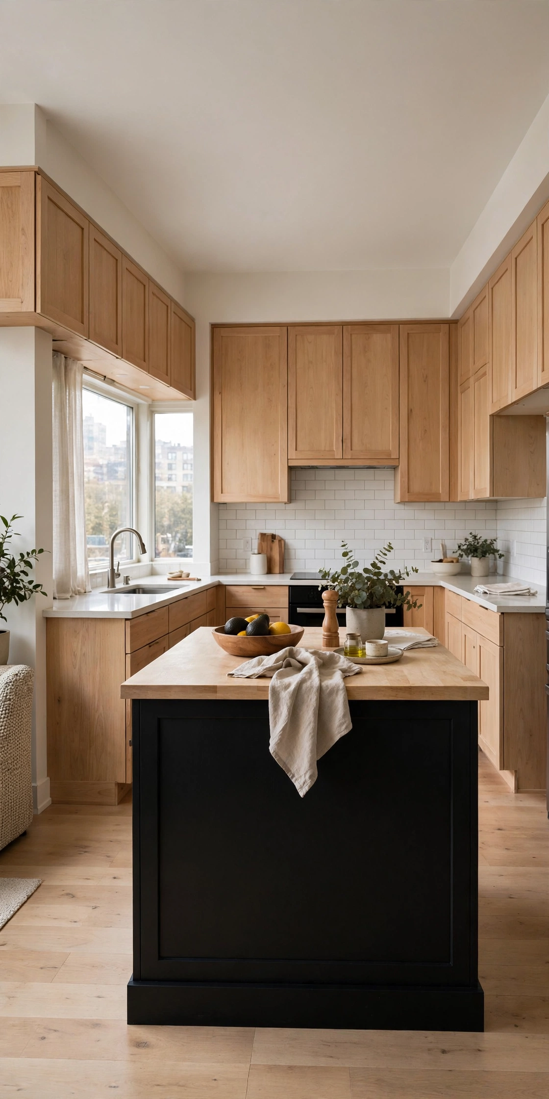 Black and wood kitchen cabinets