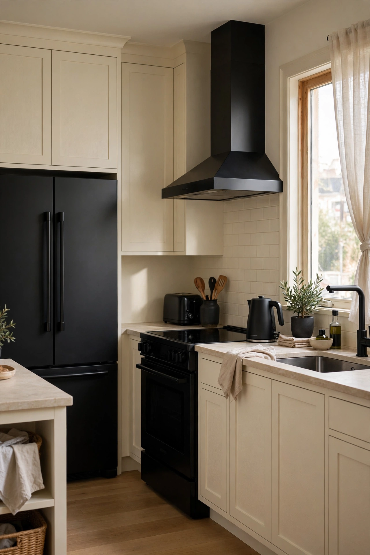 Black and cream kitchen