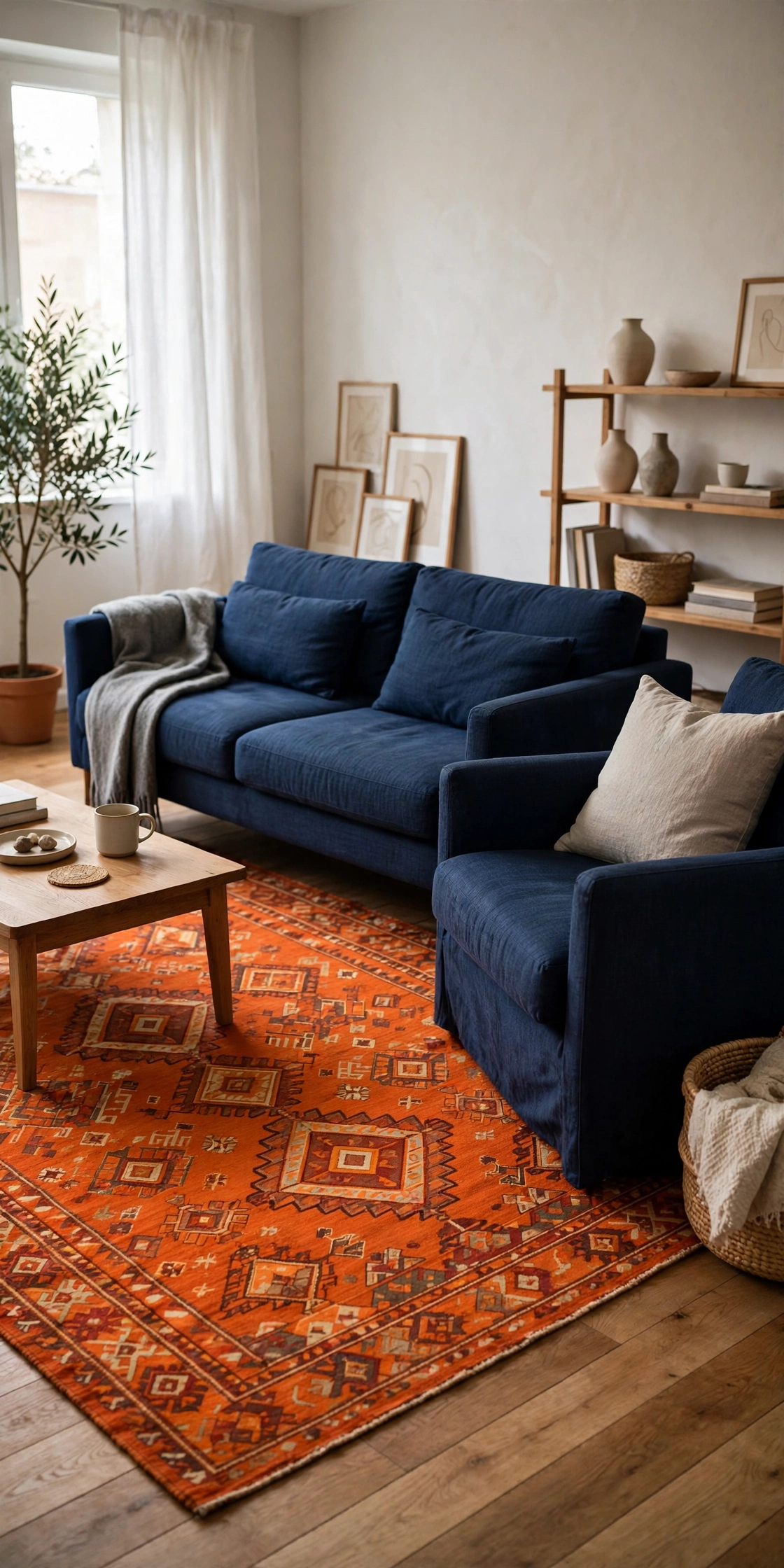 Blue and orange apartment decor