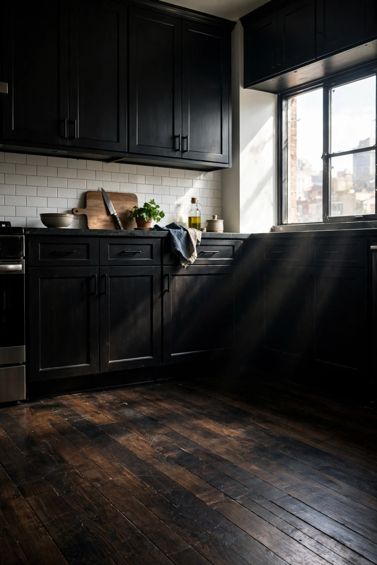 Black and natural wood kitchen