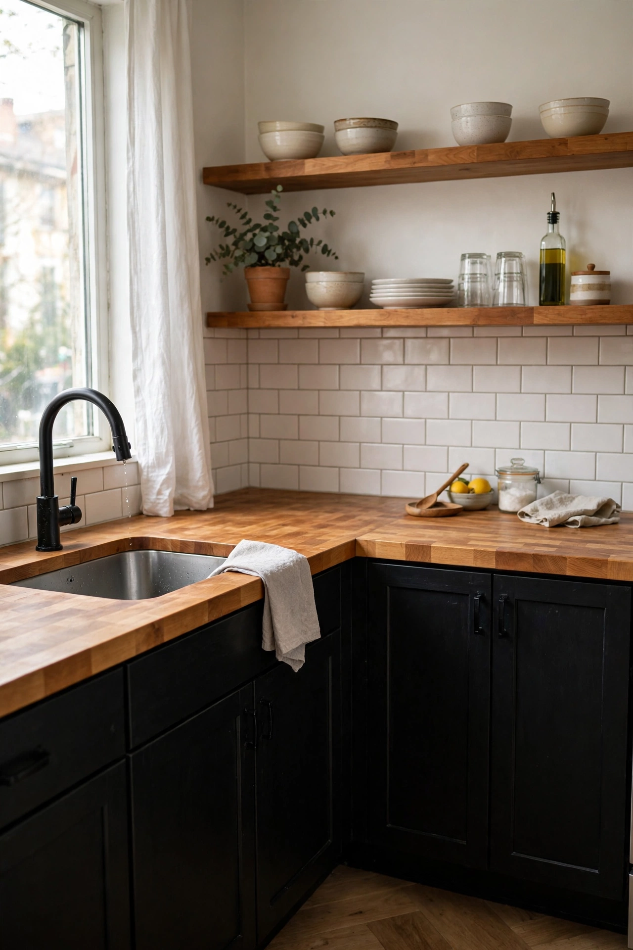 Black and natural wood kitchen