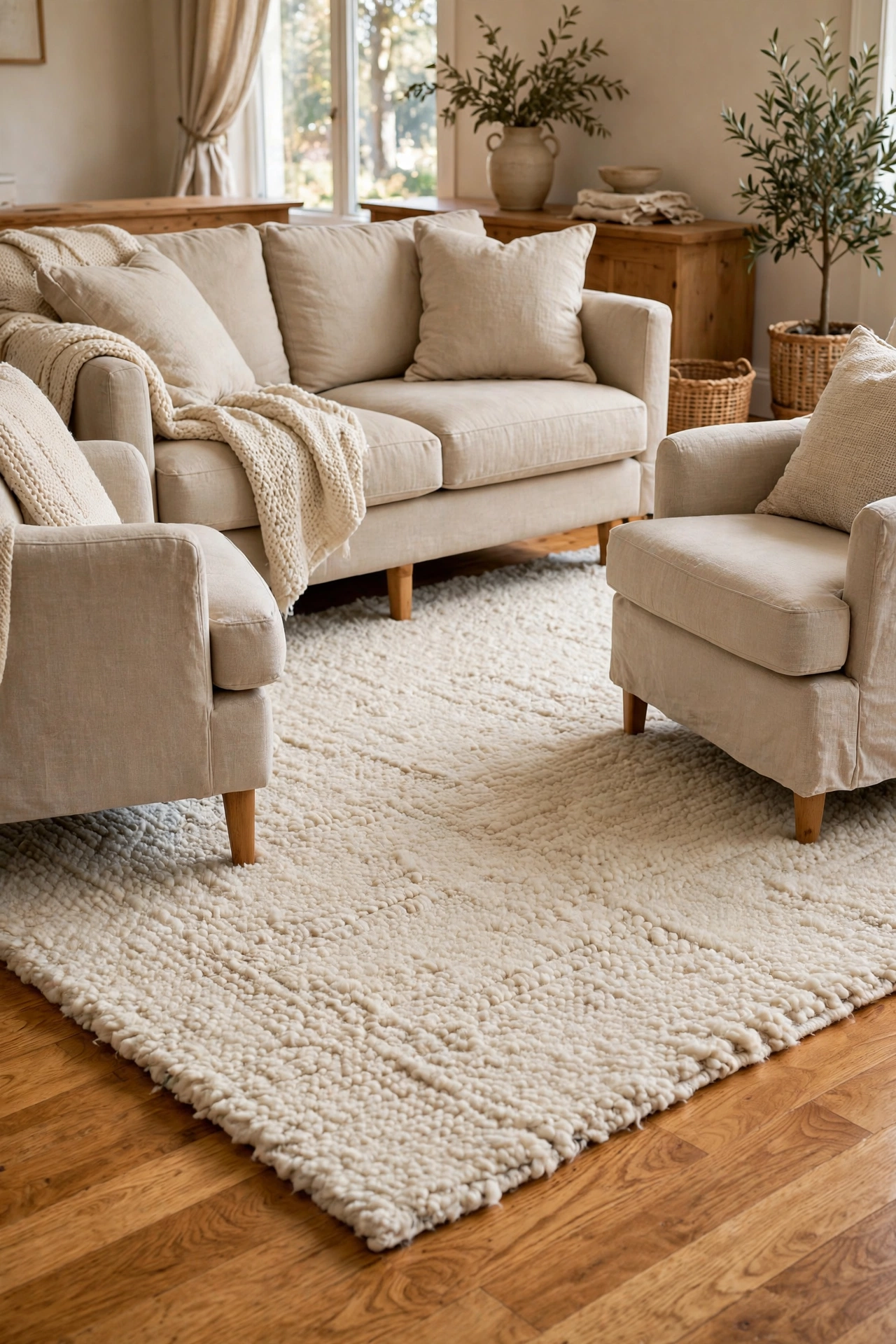 Beige and wood living room interior