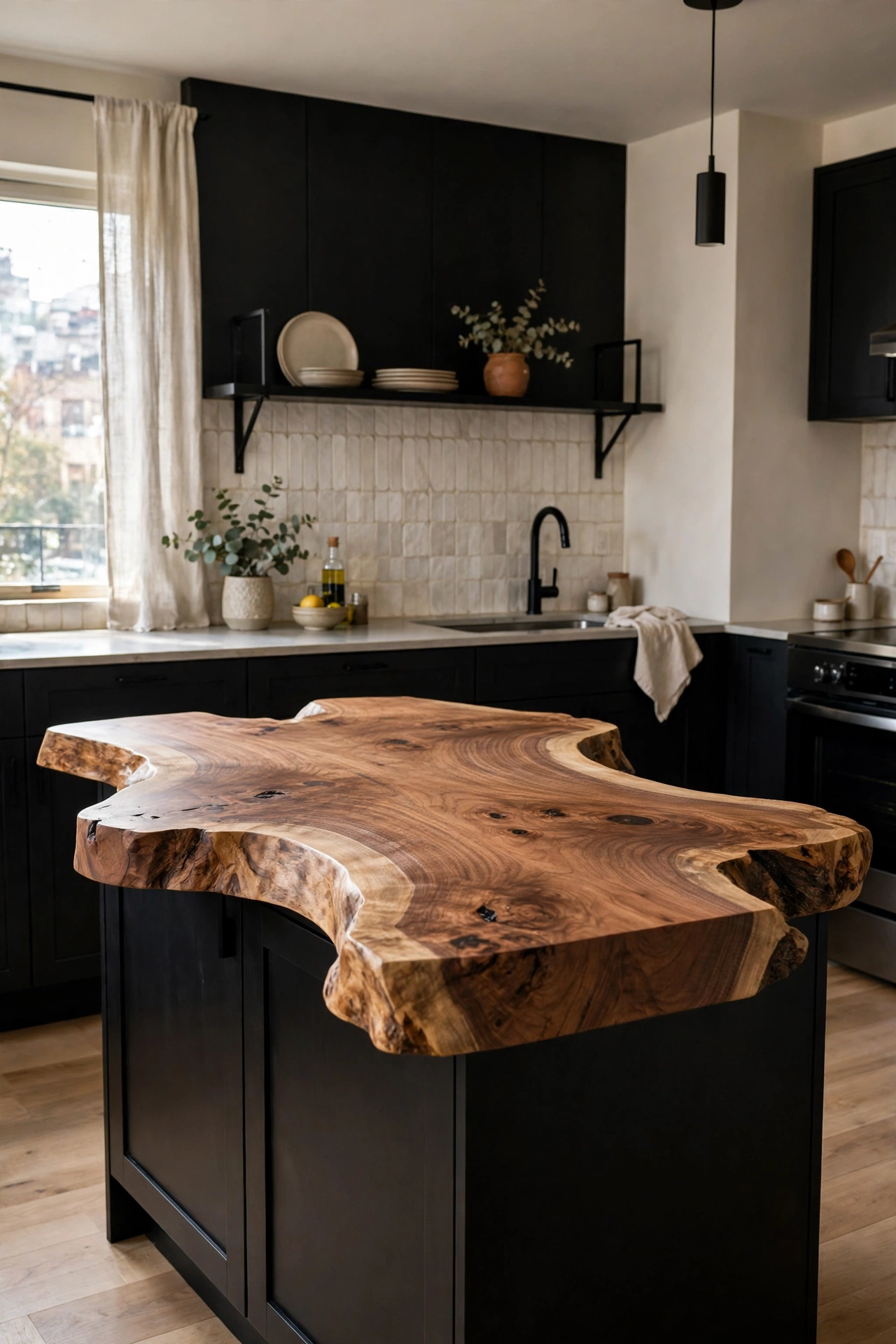 Black and natural wood kitchen