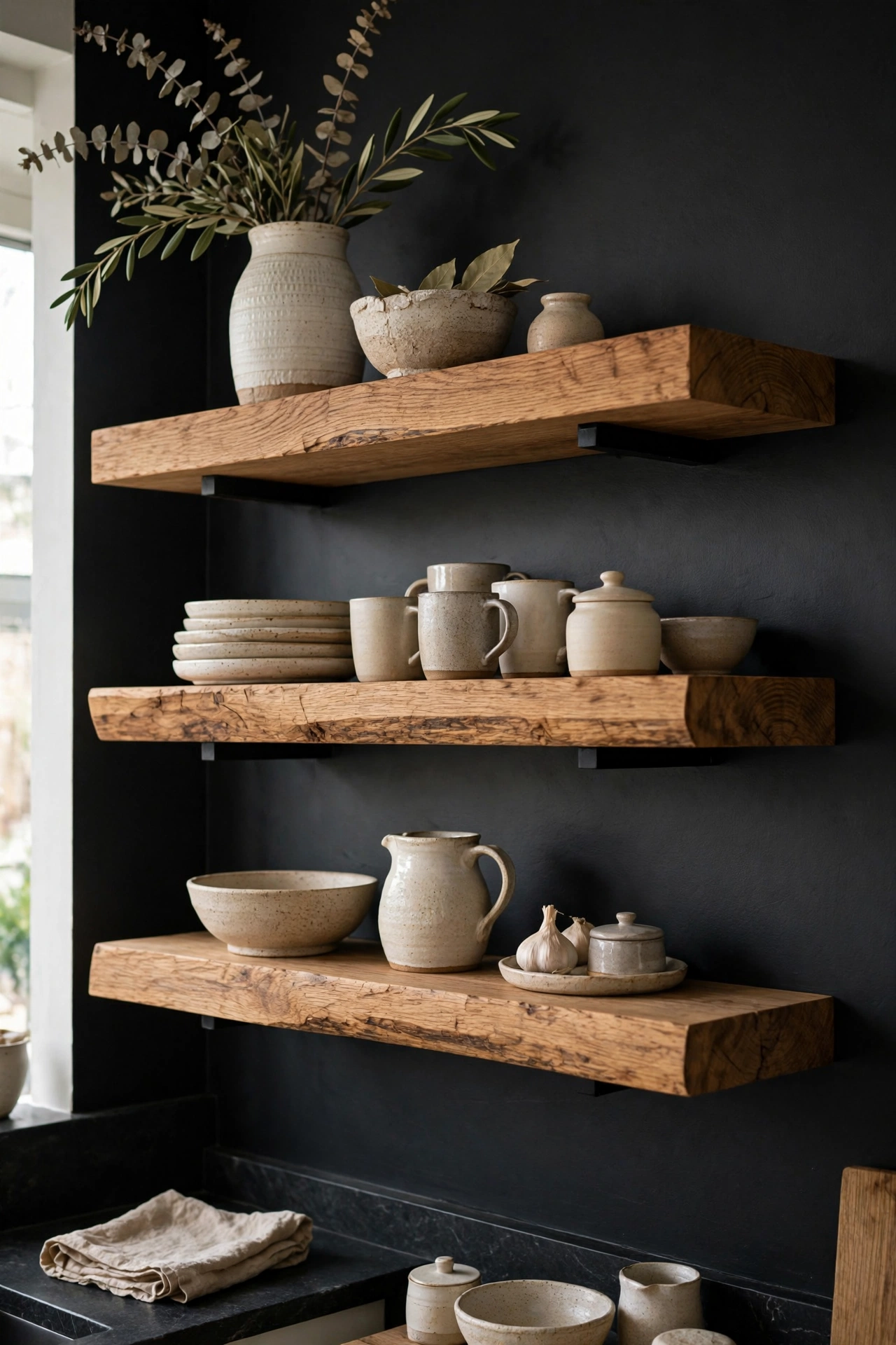 Black and natural wood kitchen