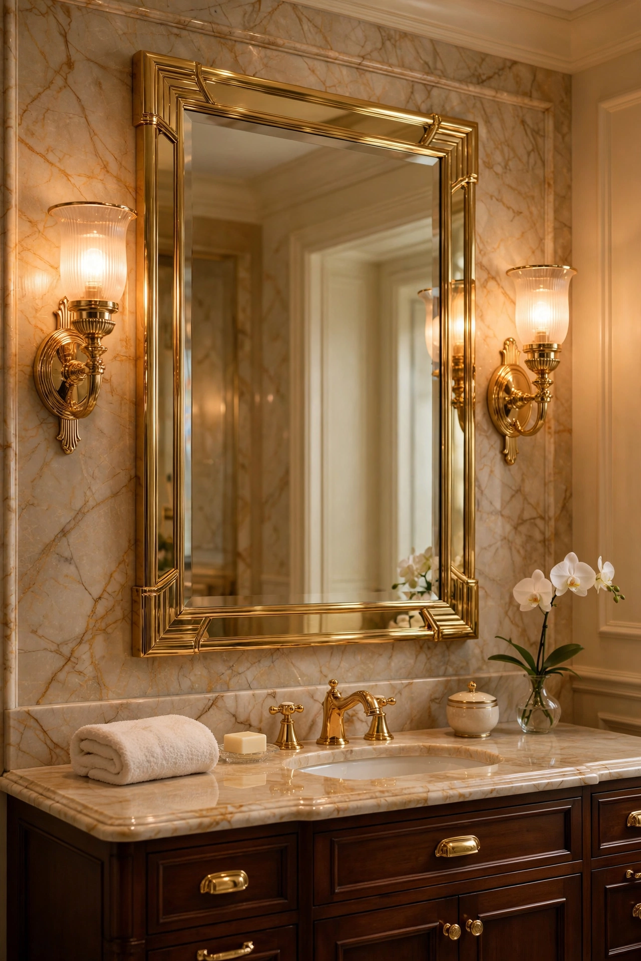 Bathroom gold accents