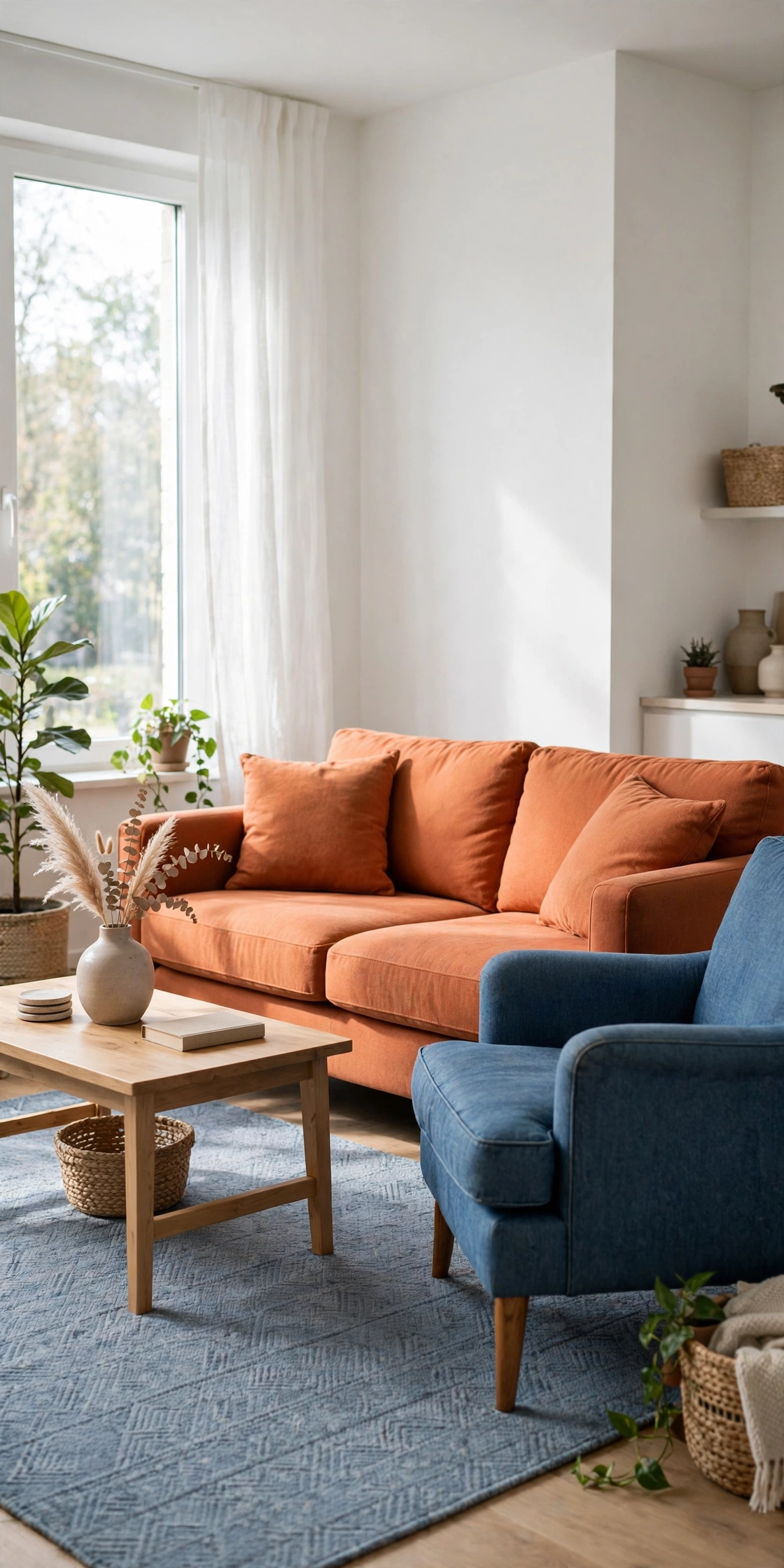 Blue and orange apartment decor