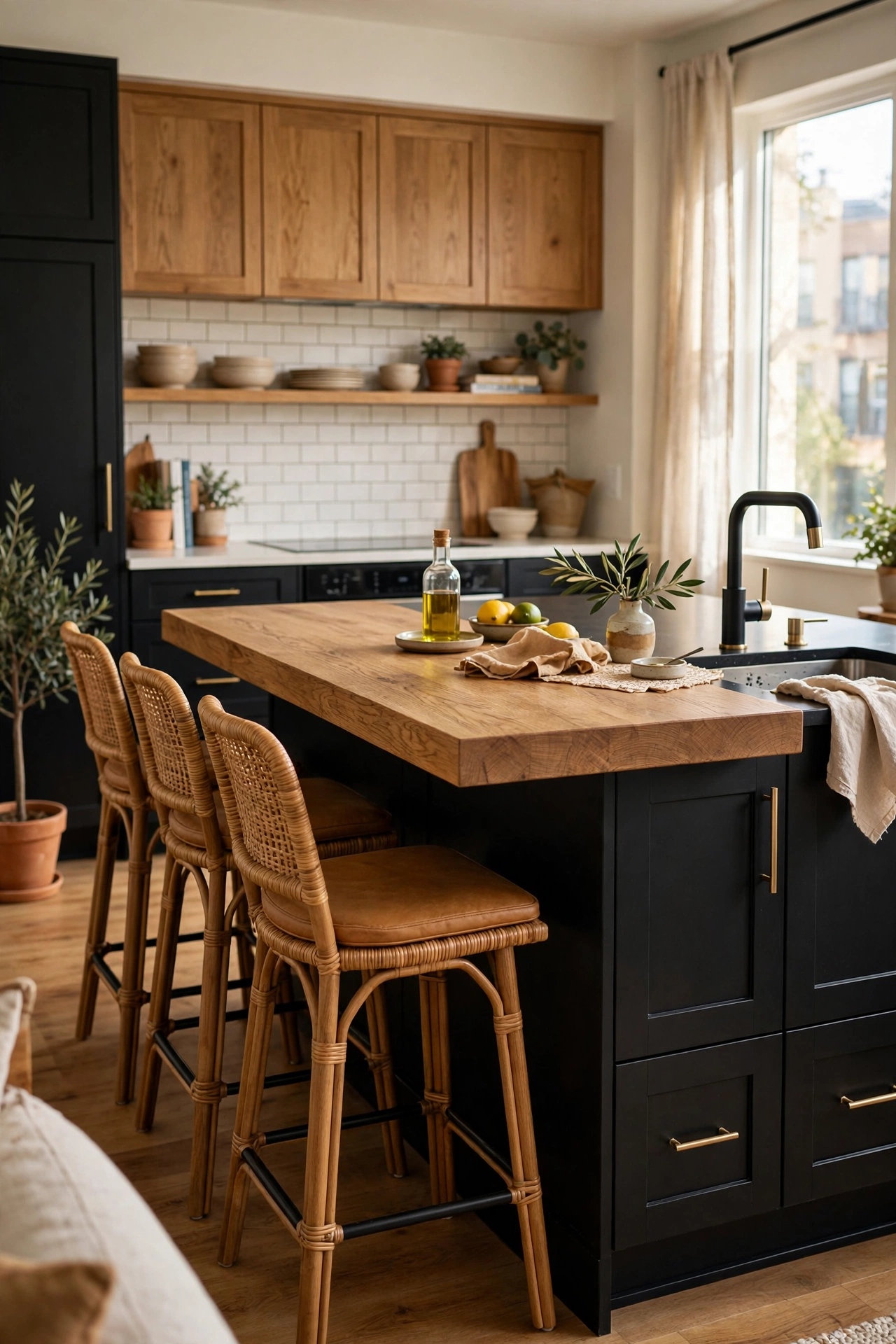 Black and natural wood kitchen